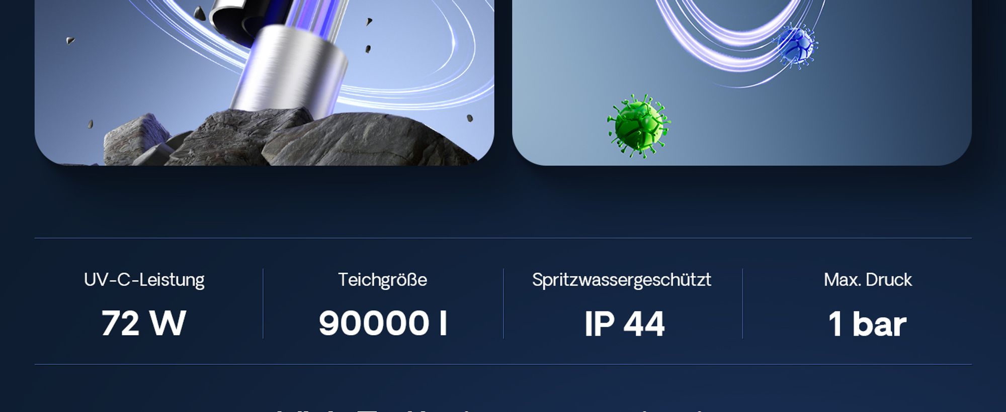 SunSun CUV-772 Teichklärer 8000 l/h / 72 W UVC, Vorklärgerät für Teichfilter & Teichpumpe, Wasserklärer mit UV-Lampe, Lichtfilter zur Algenbekämpfung