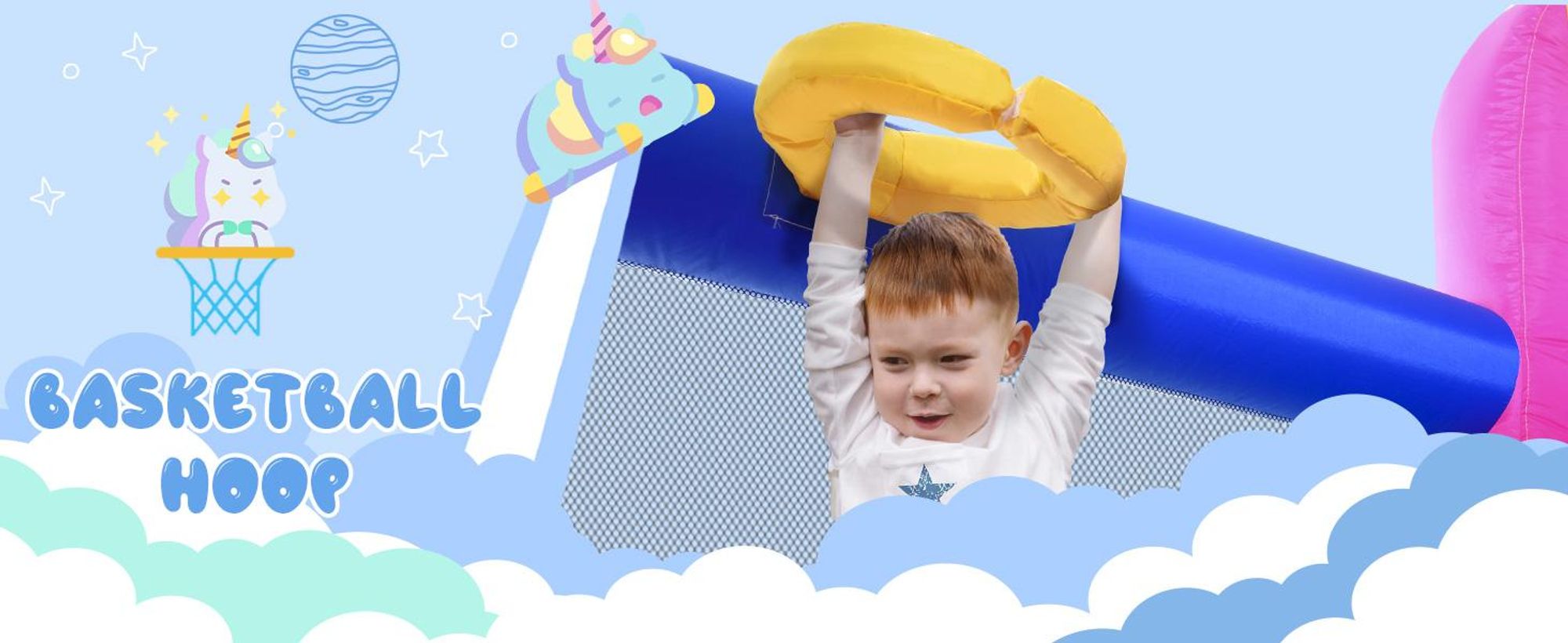 Dmuchany zamek Outsunny z dmuchawą dla dzieci Nadmuchiwany park wodny ze zjeżdżalnią wodną Brodzik Trampolina Kosz do koszykówki Dmuchane zamki do wewnątrz i na zewnątrz Zamek sprężynowy Odpowiedni dla 3 dzieci w wieku od 3 do 8 lat