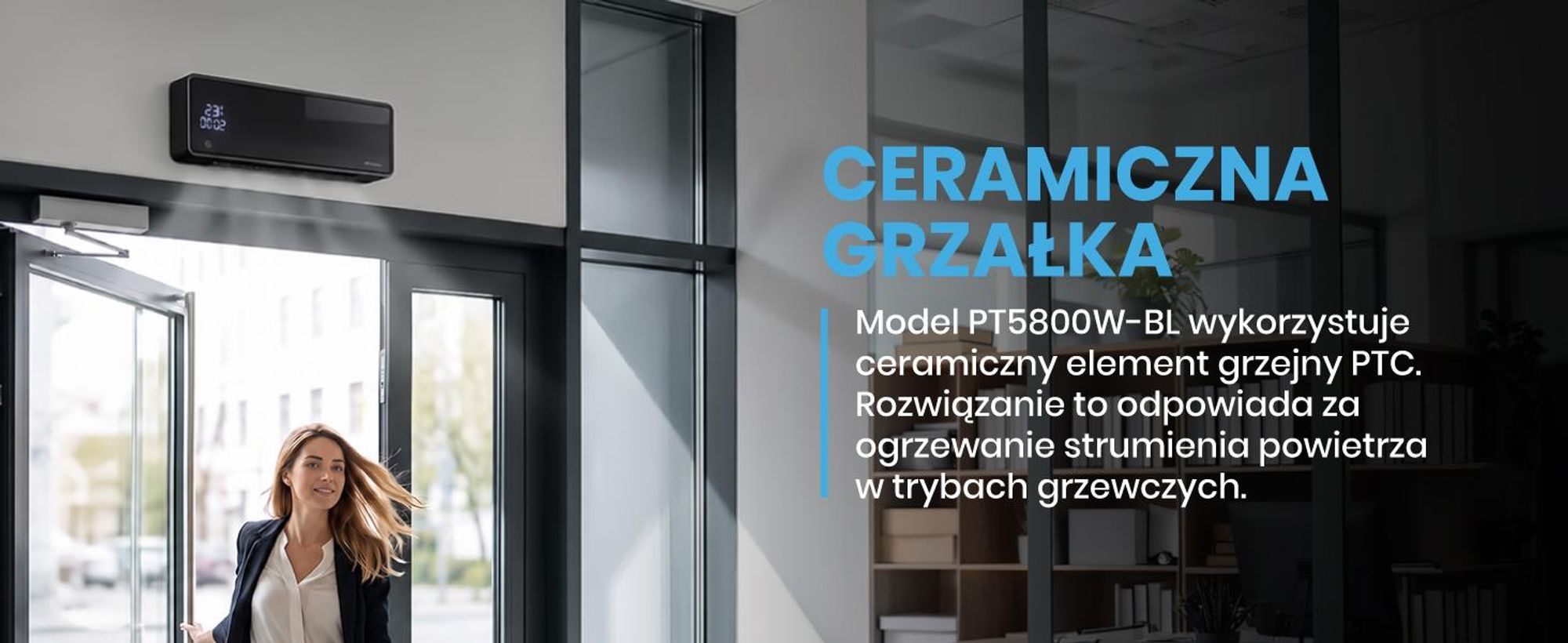 Kurtyna Powietrzna Mocny Grzejnik Energooszczędny WiFi Pilot Timer 2000W PT5800W-BL
