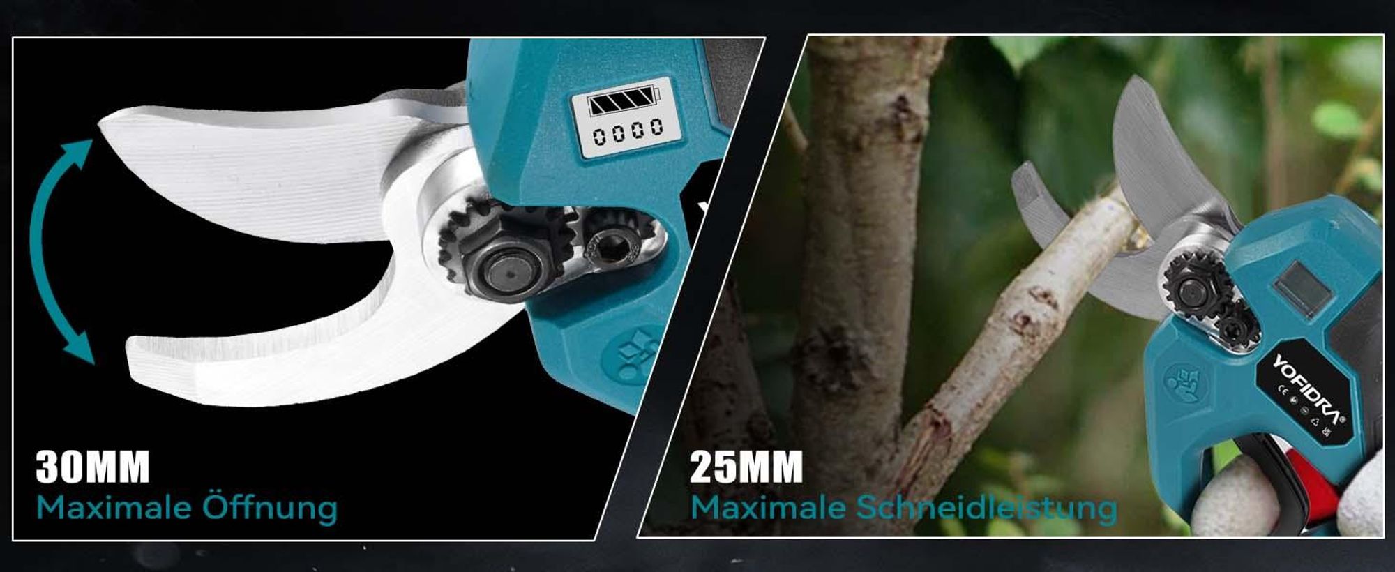 Akku-Hochentaster 3-in-1 Bürstenloser Elektro Teleskop Hochentaster Astsäge Gartenschere mit 2× Akku, 2m Stangenlänge, Kompakte Hochentaster zum Baum-