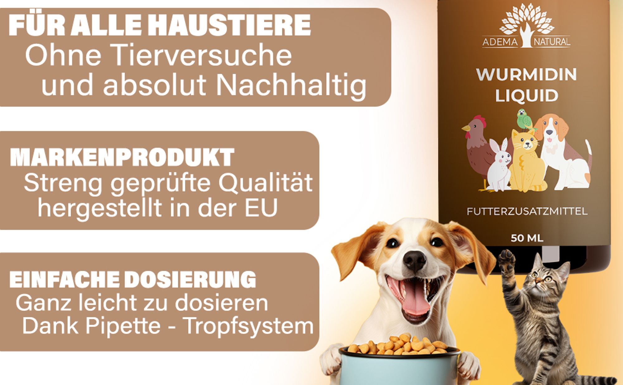 Adema Natural® Wurmidin Liquid - Wurmmittel - Wurmkur Hund - Tropfen für Tiere - Hunde, Katzen, Kaninchen - Entwurmen Hund - entwurmung - Wurmkur