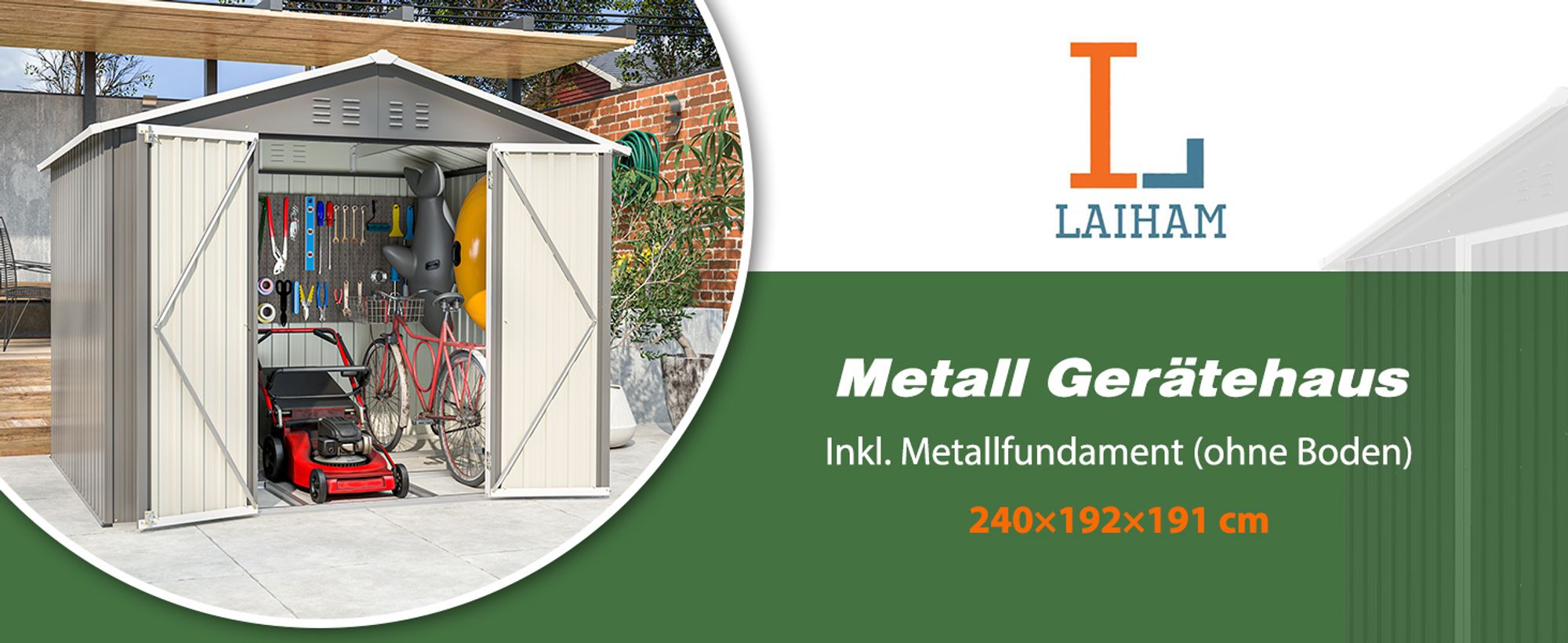 Geräteschuppen Gerätehaus XXL mit Fundament Satteldach Metall Schuppen Pultdach 9m³ Grau