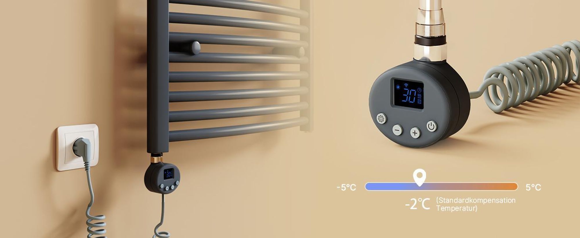 EMKE Heizstab 1200W mit Wifi App Steurung Timer Funktion, Anthrazit, 4 Heizmodi Childlock Google Home Sprachsteuerung für Badheizkörper