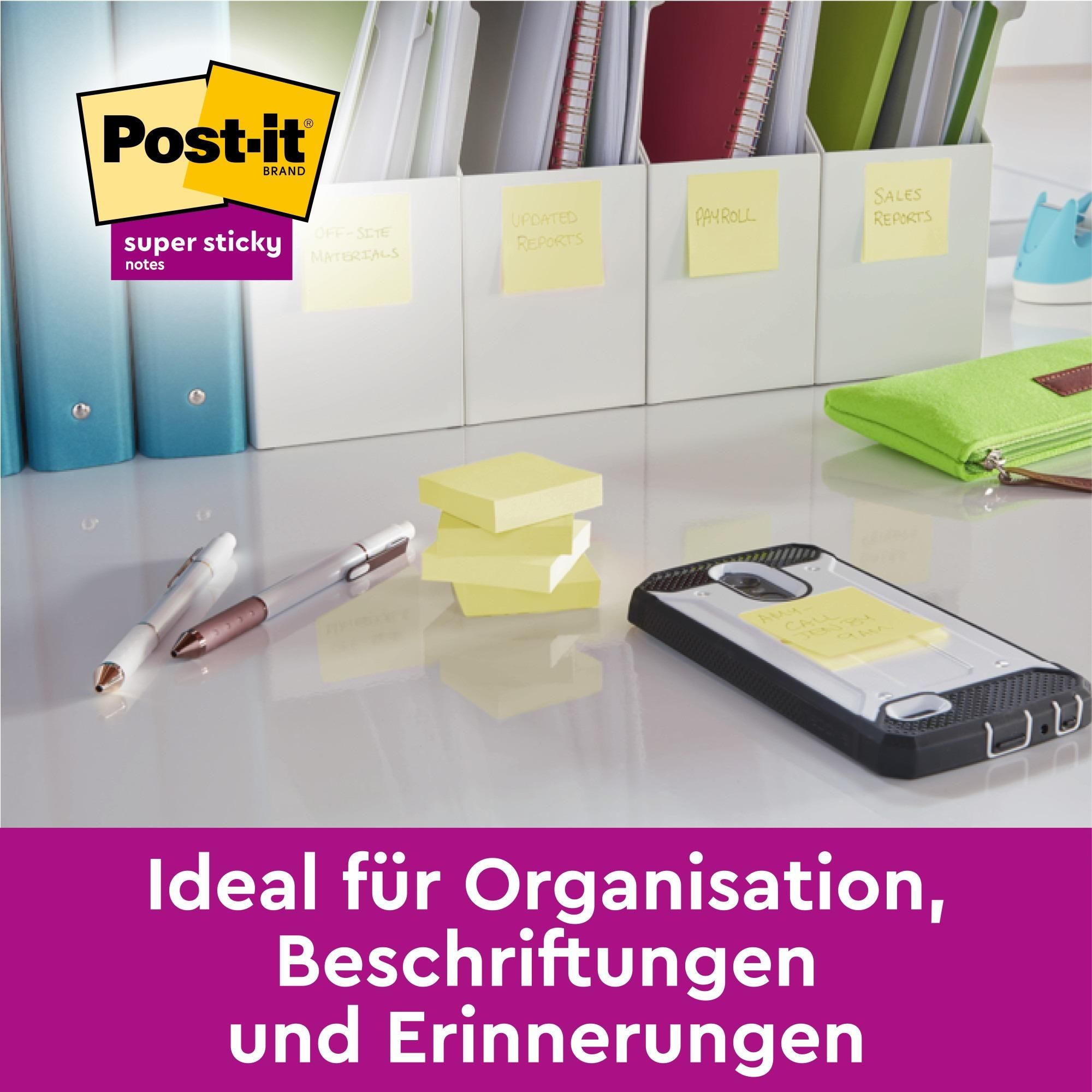Post-it® Super Sticky Z-Notes Gelb Haftnotizen 76x76mm 12 Blöcke 90 Blatt