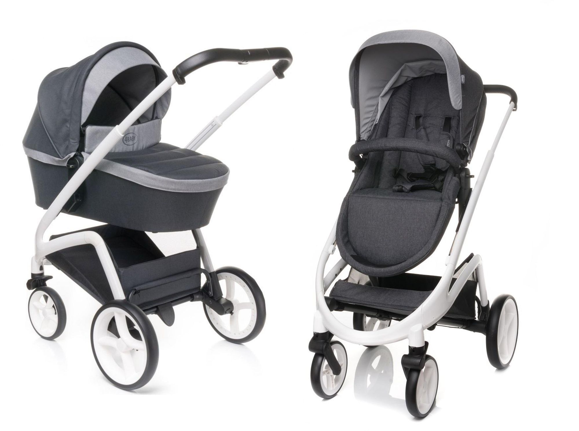 4Baby | Kinderwagen - Kombikinderwagen 2in1 - Dunkelgrau - Aluminiumrahmen - gefederte Räder - wendbarer Sitz, Einhand-Faltmechanismus, UPF 50+, Cosmo
