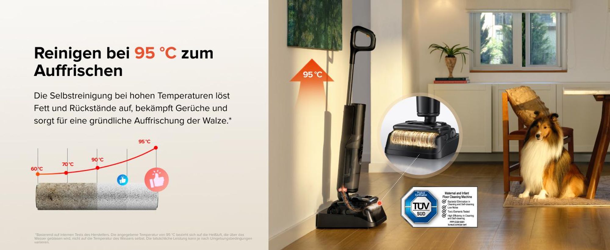 Roborock F25 ACE Pro Nass Trockensauger, 25000Pa, JetFoaming gegen Flecken, Anti-Haar-Verwicklung, 180° Flach-Design, Heißwasser-Selbstreinigung