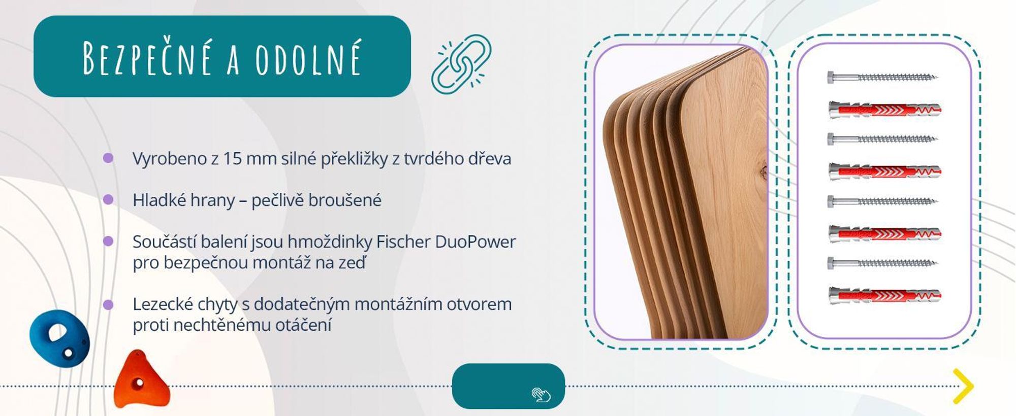 Create for you® – Domácí lezecká stěna pro děti, 5 Úchytů 60 x 120 cm