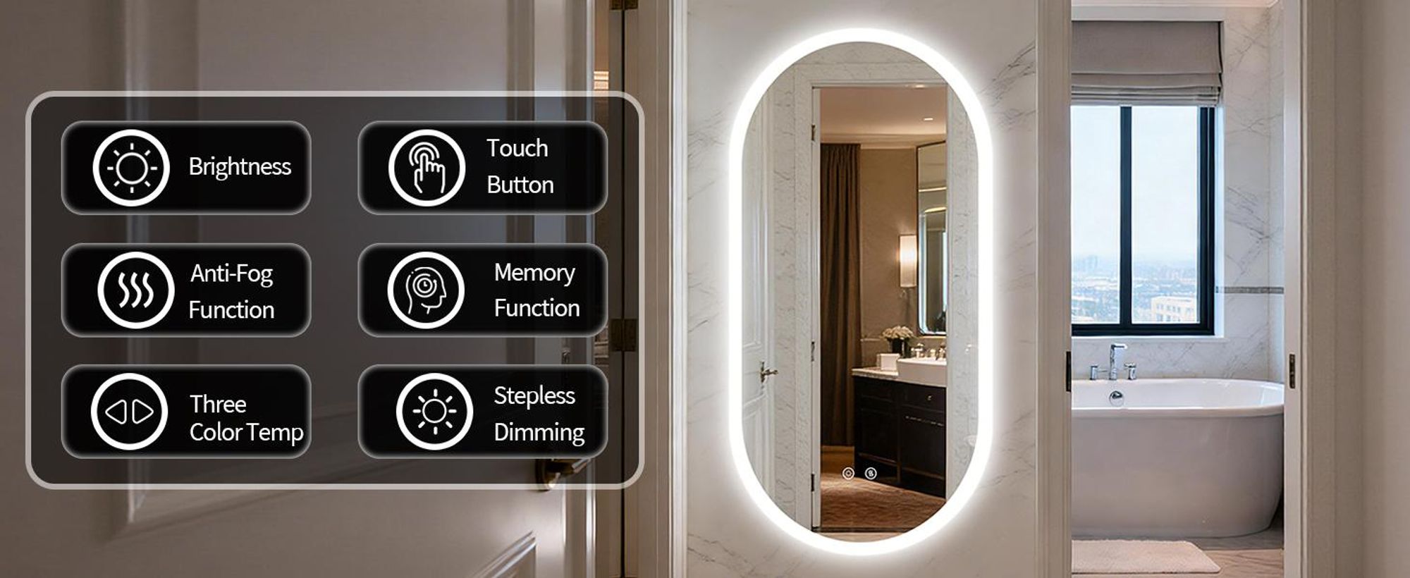 WISFOR LED Badezimmerspiegel Oval 60x120cm, Ovaler Wandspiegel mit Beschlagfrei, Touchschalter, IP66
