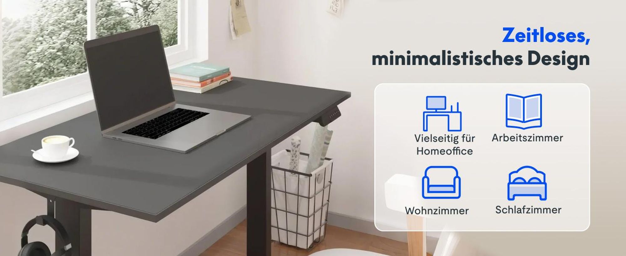 FLEXISPOT Höhenverstellbarer Schreibtisch EU, 19mm Einteilige Tischplatte 140x80cm, Elektrisch mit 2 starken Motoren, 4 Memory-Funktion, Schwarz