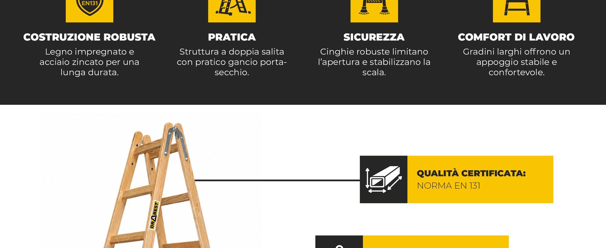 Drabest | Scala en bois 7 gradini 150 kg - Conception stable - Idéale pour la maison et le travail