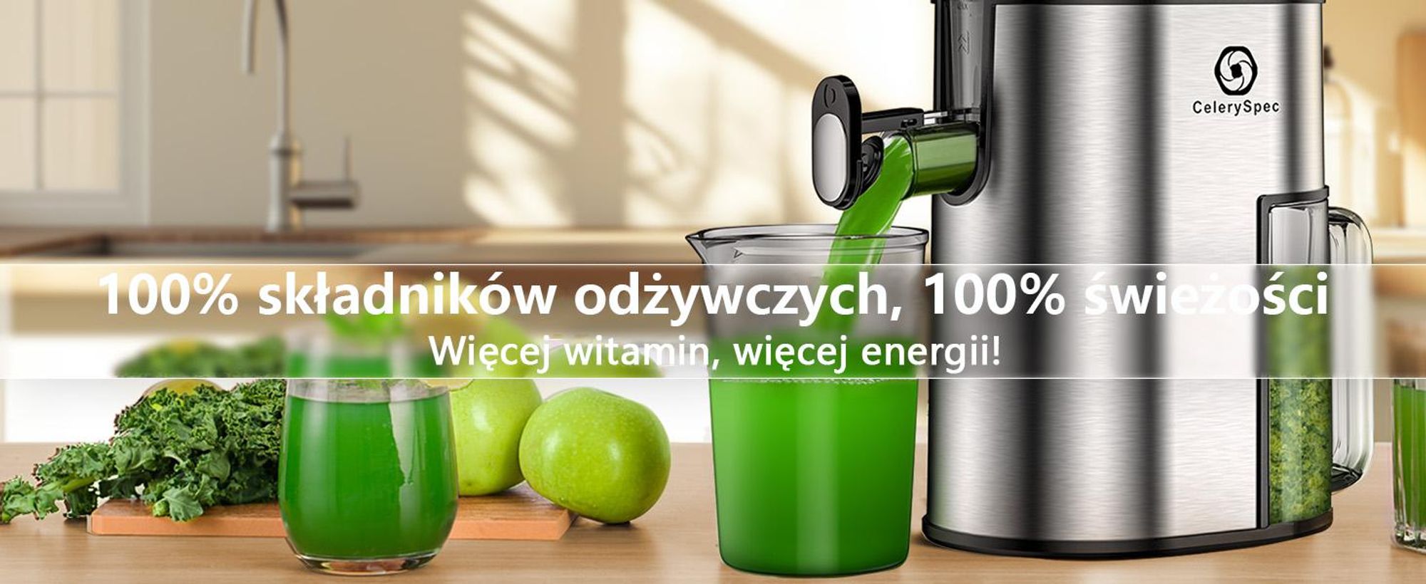 CelerySpec SJ-048-EU-SS Wolnoobrotowa Sokowirówka - 250W Potencia 1.8L Duża pojemność Dwa otwory do podawania soku 130 mm i 45 mm - Argento
