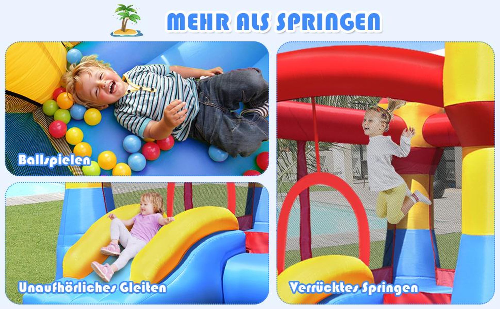 COSTWAY Hüpfburg mit Rutsche & großem Sprungbereich, Kinder Springburg für Indoor & Outdoor, inkl. Tragetasche, Reparaturset, 380 x 280 x 221 cm