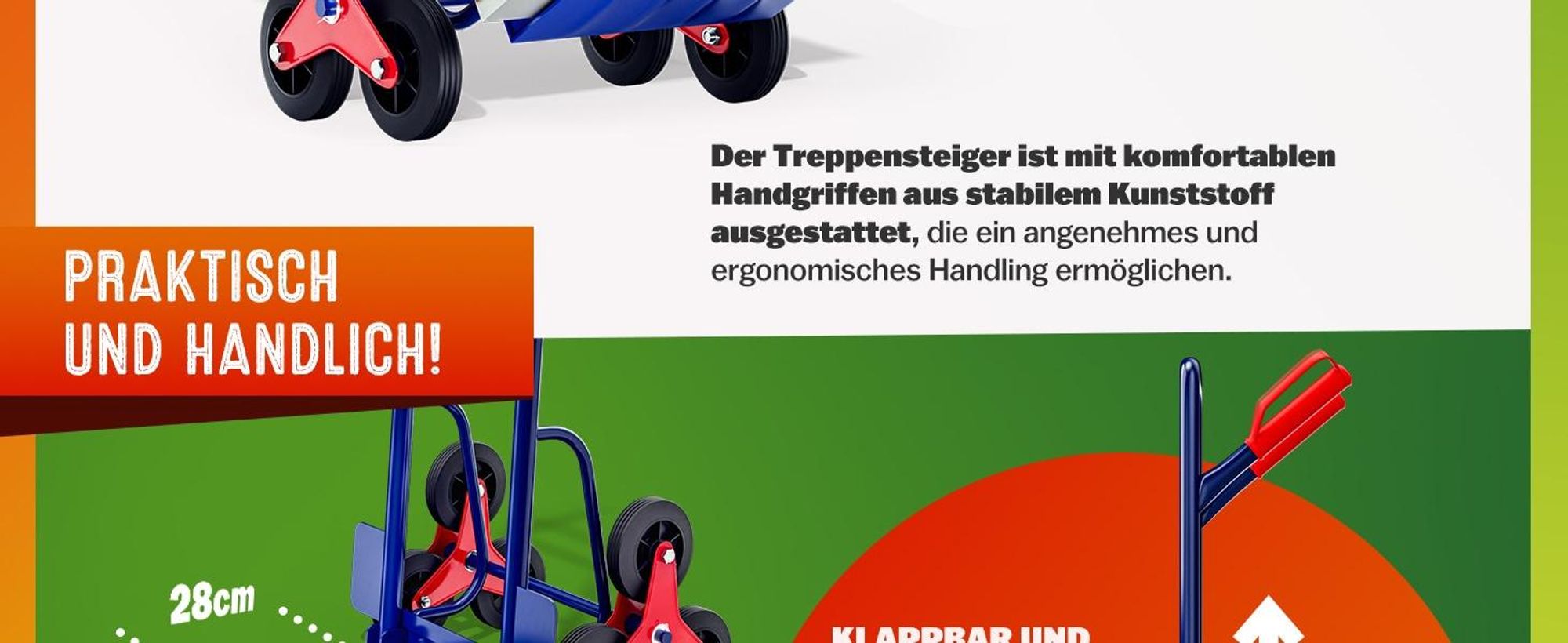 GARDEBRUK Treppenkarre Klappbar 200kg Hartgummireifen blau