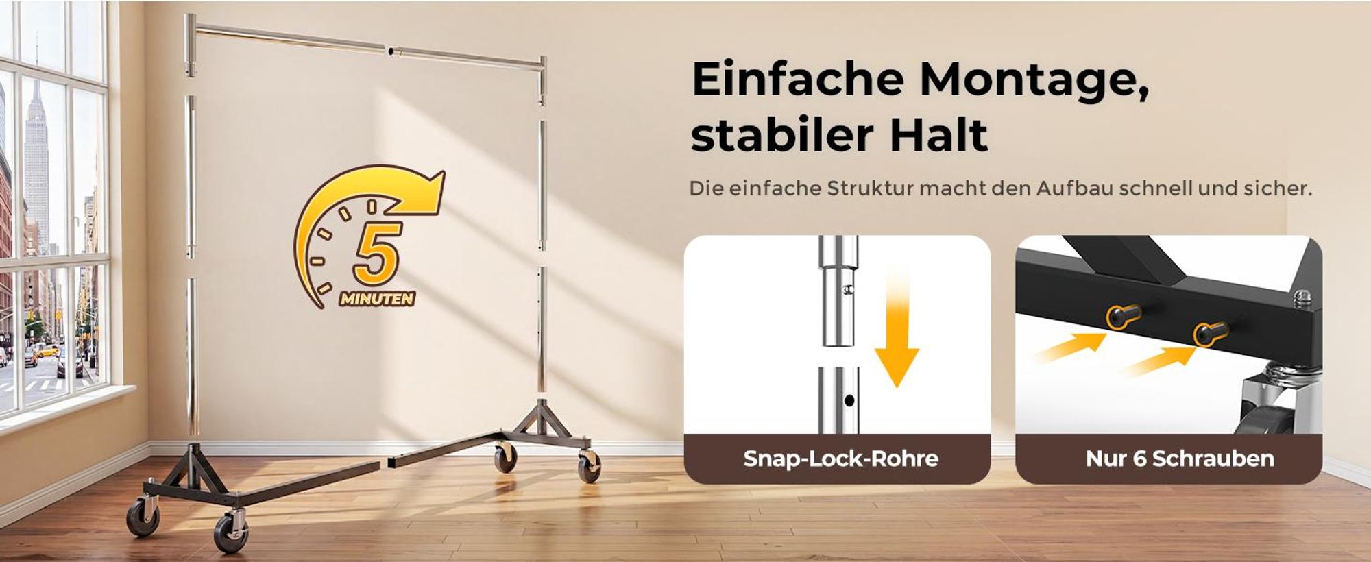 HOKEEPER Kommerzieller Kleiderständer mit Z-Ständer, Tragkraft 182 kg, robuster Kleiderstange auf Rollen, verstellbarer Garderobenständer zum Aufhänge