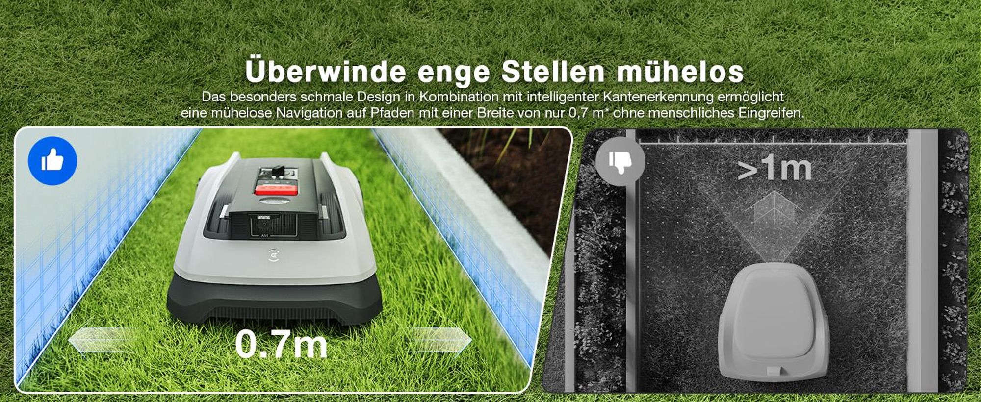 ECOVACS Mähroboter Goat O600 Ohne Begrenzungskabel, 600 m², RTK+Vision Navigation, Rasenmähroboter, KI-Hindernisvermeidung, passiert 0,7m Engstellen
