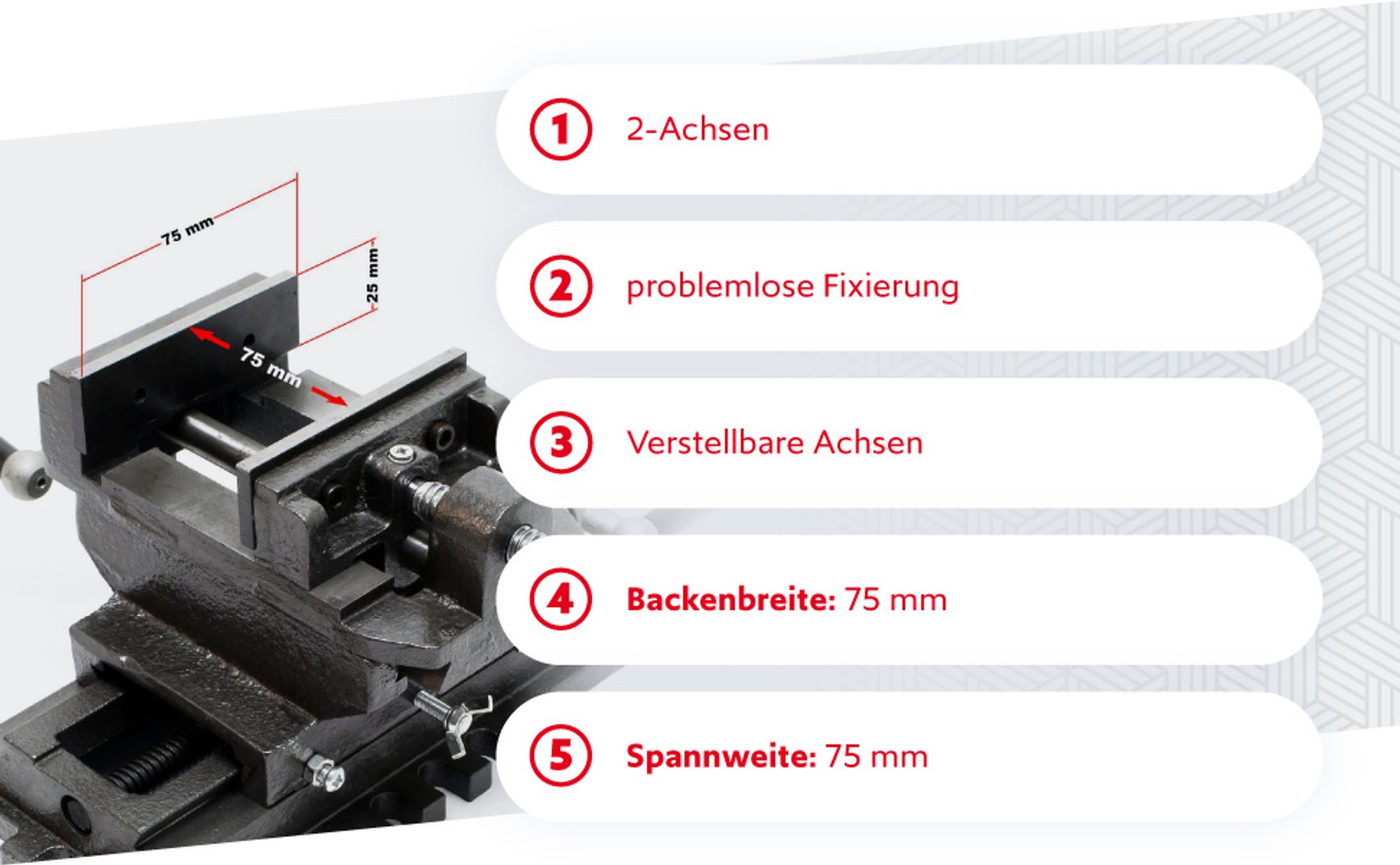 Wiltec Maschinenschraubstock 2 Achsen 75 mm, Schraubstock 33x32,5x13,5 cm aus Gusseisen, Arbeitsitsch für Kreuztisch, Frästisch, Werkbank