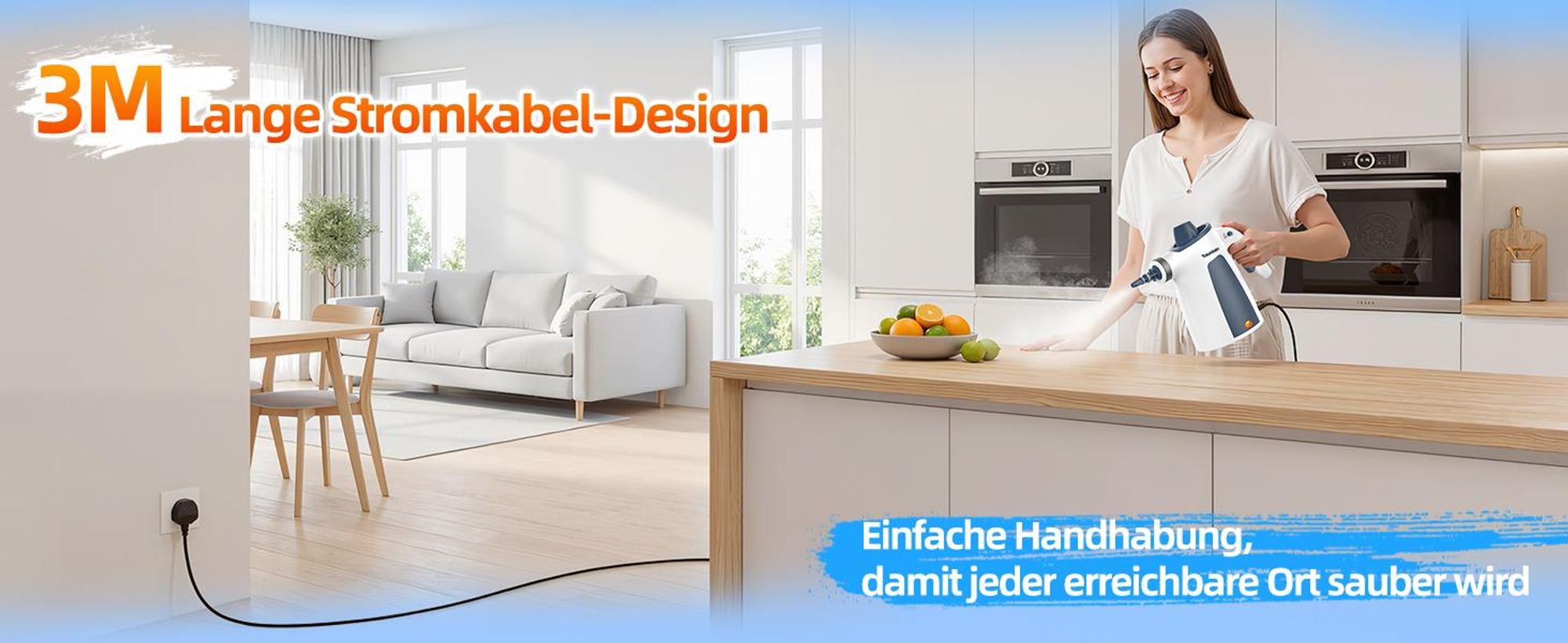 Dampfreiniger, Handdampfreiniger für das Haus Mehrzweck, 3 Bar Dampfdruck 350ML 1200W chemikalienfreier, Reinigung von Küche, Böden, Fliesen, Sofas
