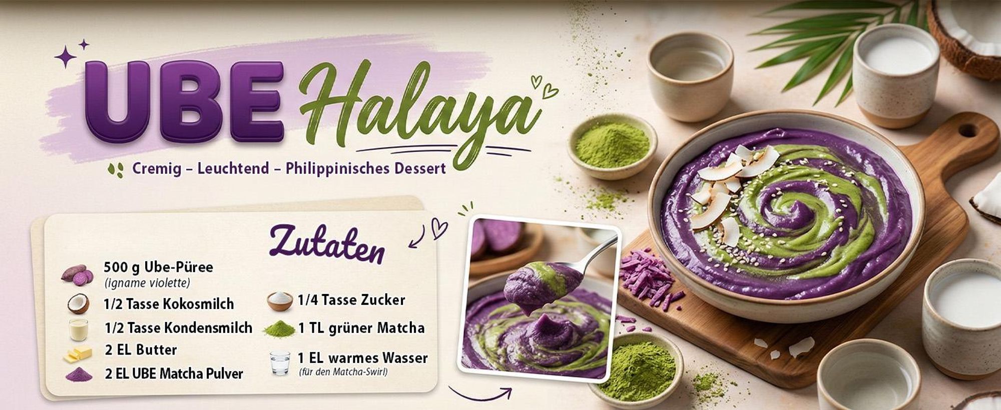Mary Rose - Purple Matcha Tee Ube Pulver 100g - Lila Yamswurzel - Koffeinfrei - Für Latte, Gebäck - Lebensmittelfarbstoff - Vanille-Nuss-Geschmack
