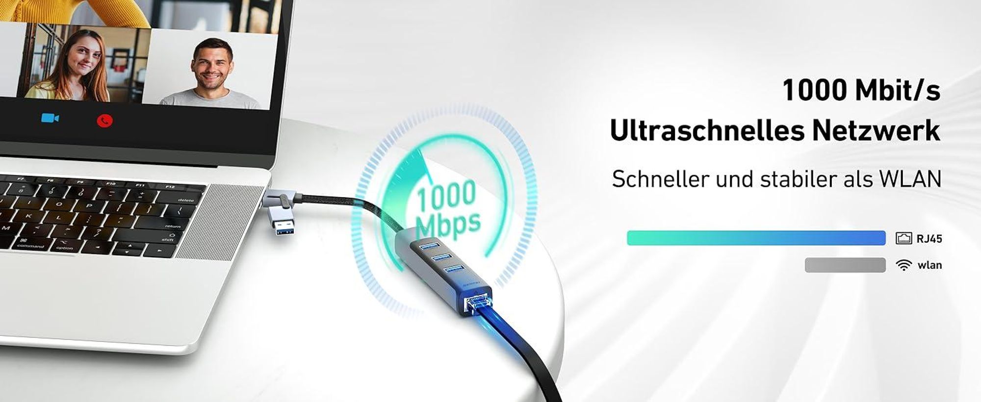 BENFEI Hubs 2in1 USB C USB 3.0 auf Ethernet Adapter mit 3 Port Hub