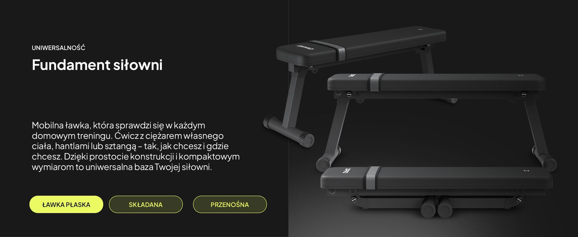 Ławka do ćwiczeń Zipro Flat Plank – składana ławka fitness do użytku domowego, ultrakompaktowa, z uchwytem do przenoszenia, wytrzymałość do 230 kg, ławka treningowa do ćwiczeń z hantlami i biodrami