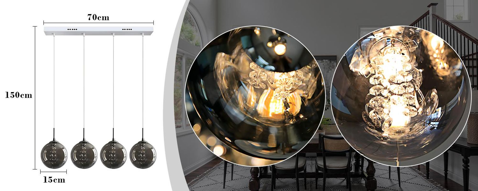 ZMH lampa wisząca stół jadalny 4 płomienna bursztynowa lampa wisząca regulowana wysokość żyrandol lampa wisząca szkło do salonu sypialnia kuchnia korytarz