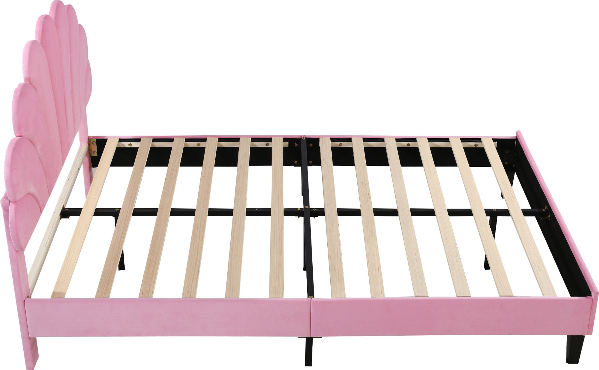 Flieks Polsterbett 140x200cm Samt mit Blumenform-Kopfteil und Lattenrost Doppelbett Kinderbett für Damen Kinder Jugend