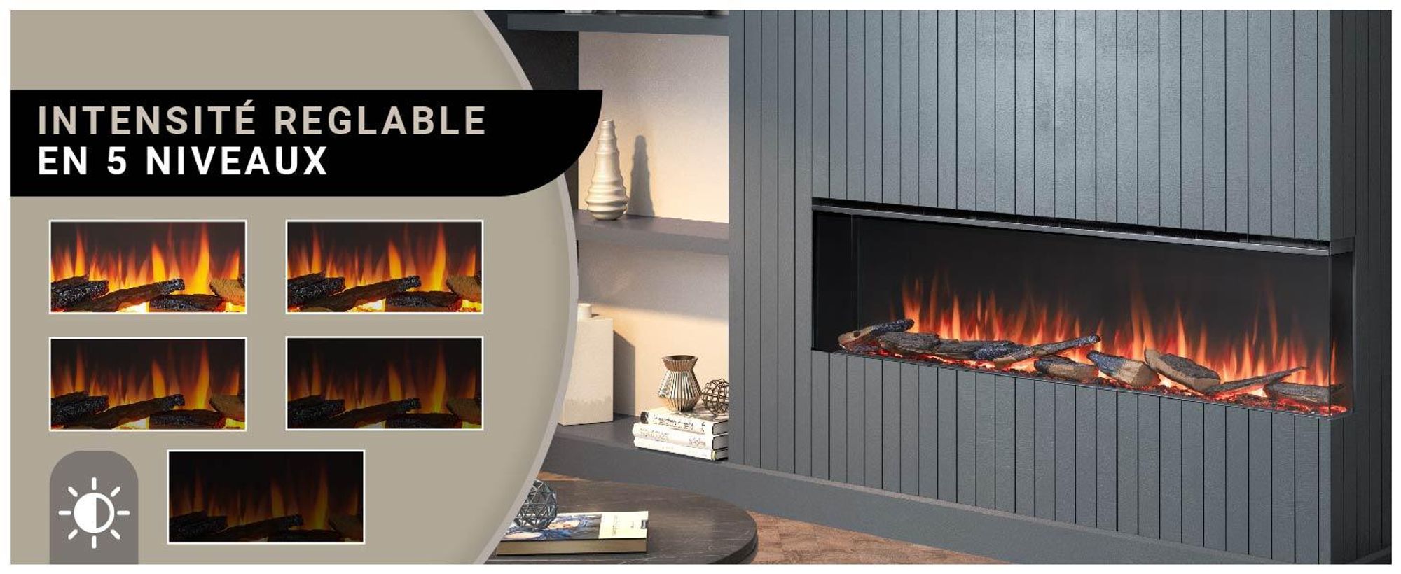 Cheminée électrique encastrable BALDERIA Athena 60 – Puissance de chauffage jusqu'à 1 500 W, noire