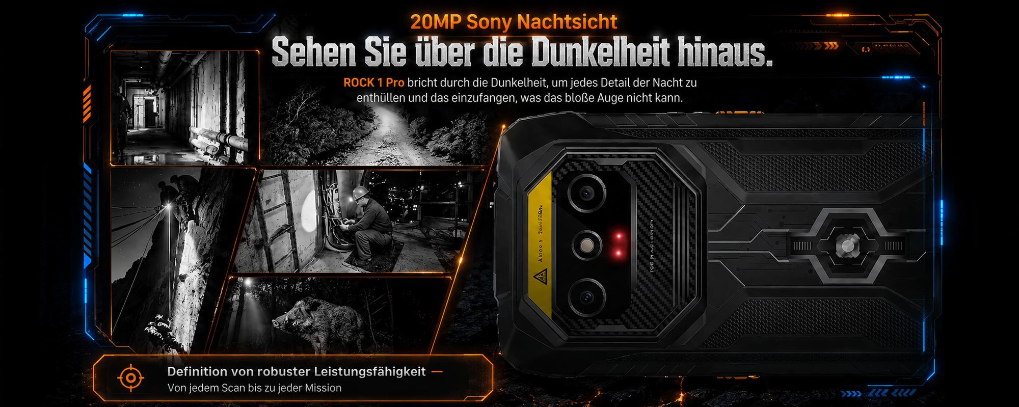 Blackview ROCK 1 PRO 6.56" Militarisches Outdoor handy, 32+256GB, Android 16, 15000mHA, 33W, Face ID, 16MP+13MP+20MP, Helio G81, IP69K/IP68
