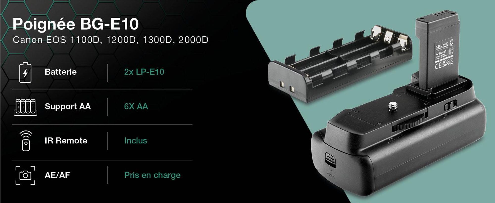 CELLONIC Grip d'alimentation compatible avec , Poignée de batterie BG-E10, Grip batterie, Battery Grip, appareil photo