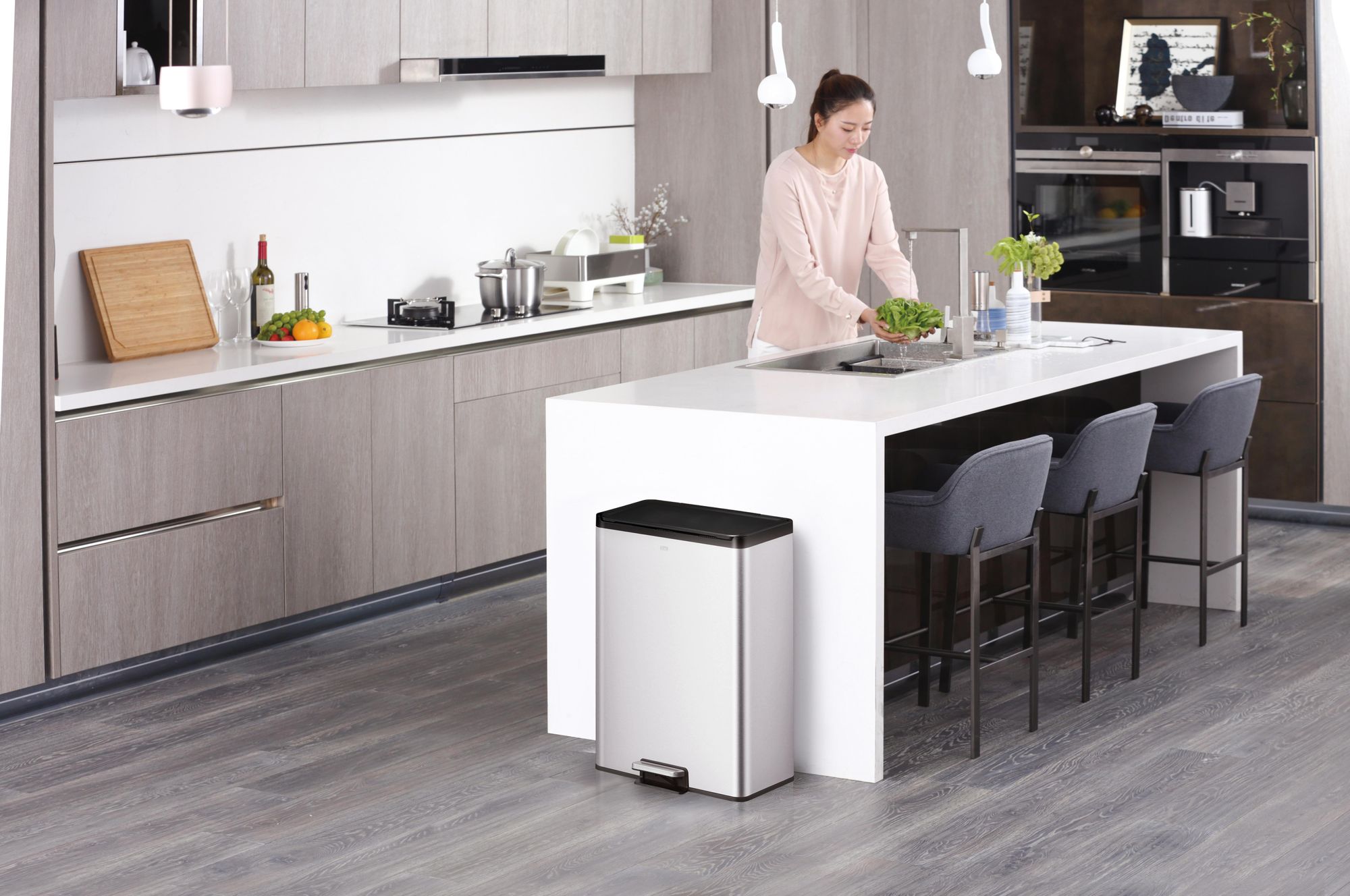 EKO - Pedálový odpadkový koš Essential Recycler 20+20 litrů - Nerezová ocel - Matná nerezová ocel