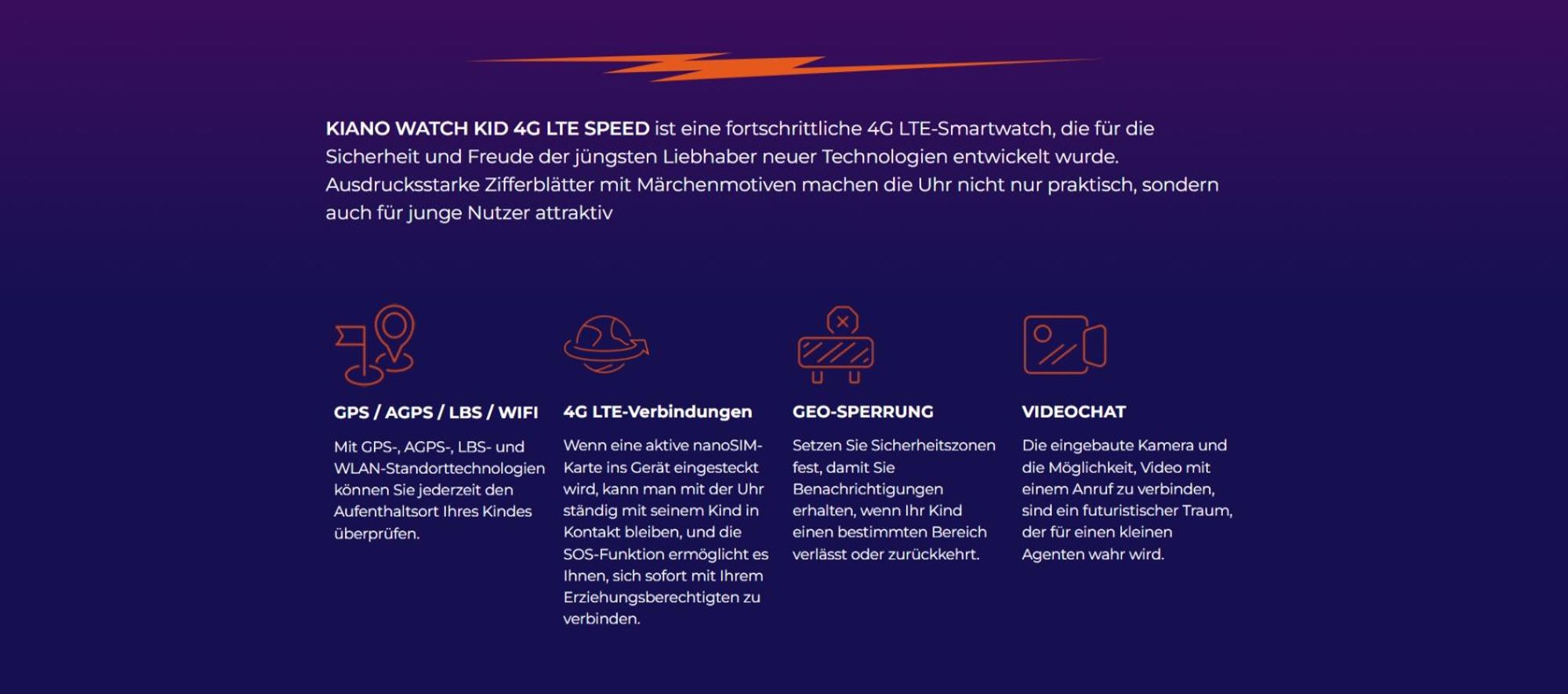 Smartwatch Kiano Watch KID 4G LTE Speed - Kinderuhr mit blauem Armband | Uhr mit Zifferblatt mit Märchenmotiven | GPS, AGPS, LBS, WIFI