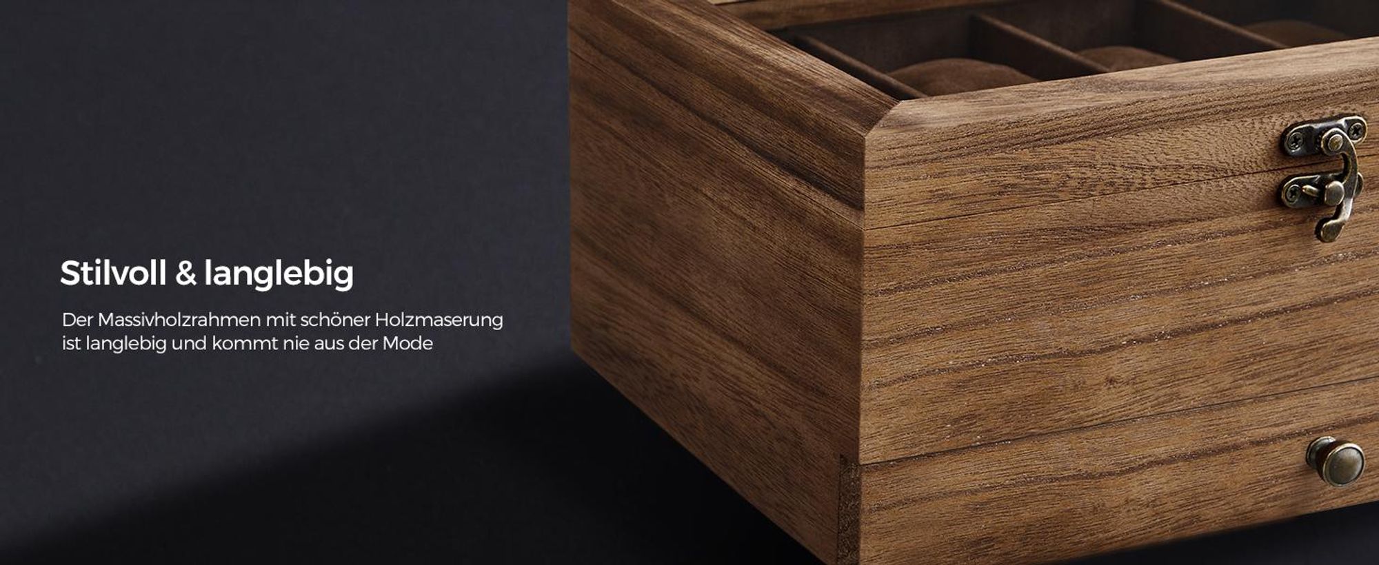 SONGMICS Uhrenbox Uhrenkasten, mit 8 Fächern, aus Massivholz, Glasdeckel