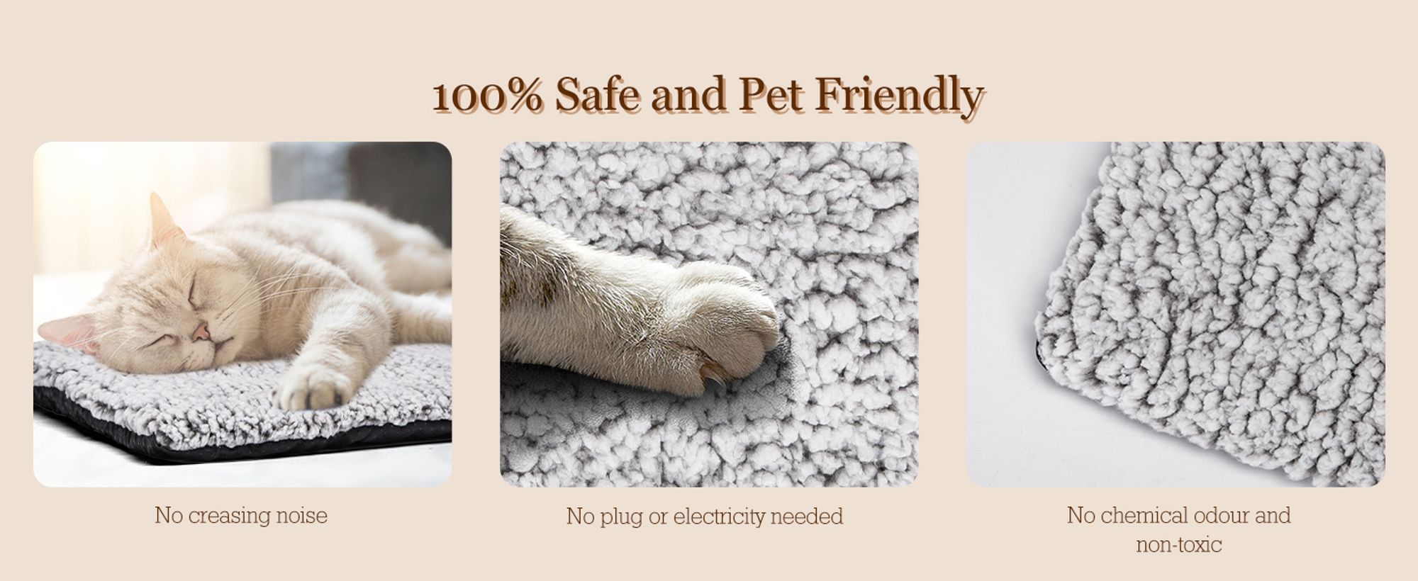 Selbstheizende Decke für Hunde & Katzen - Katzendecke, Wärmedecke Waschbare, Rutschfester Boden Cremefarben，70x50cm