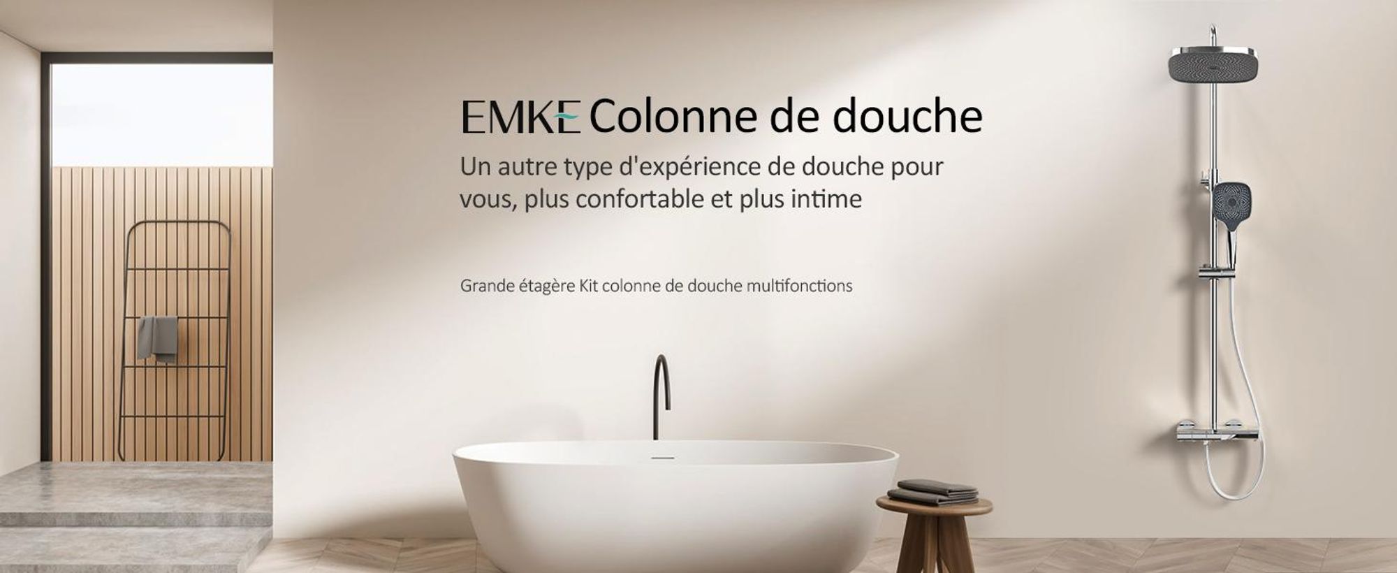Système de douche EMKE avec thermostat, pommeau de douche pluie de 36x24 mm, douchette à main avec 3 intensités de jet, douche pluie, robinetterie de salle de bain et de douche, conforme à la norme KTW, finition chrome