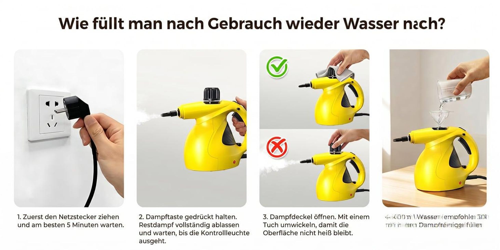Dampfreiniger 1400W 4 Druckleisten Tragbarer Handdampfreiniger mit 9 Zubehörteilen Haushaltsdampfreiniger mit 0,4L Wassertank für Küche, Bad, Auto