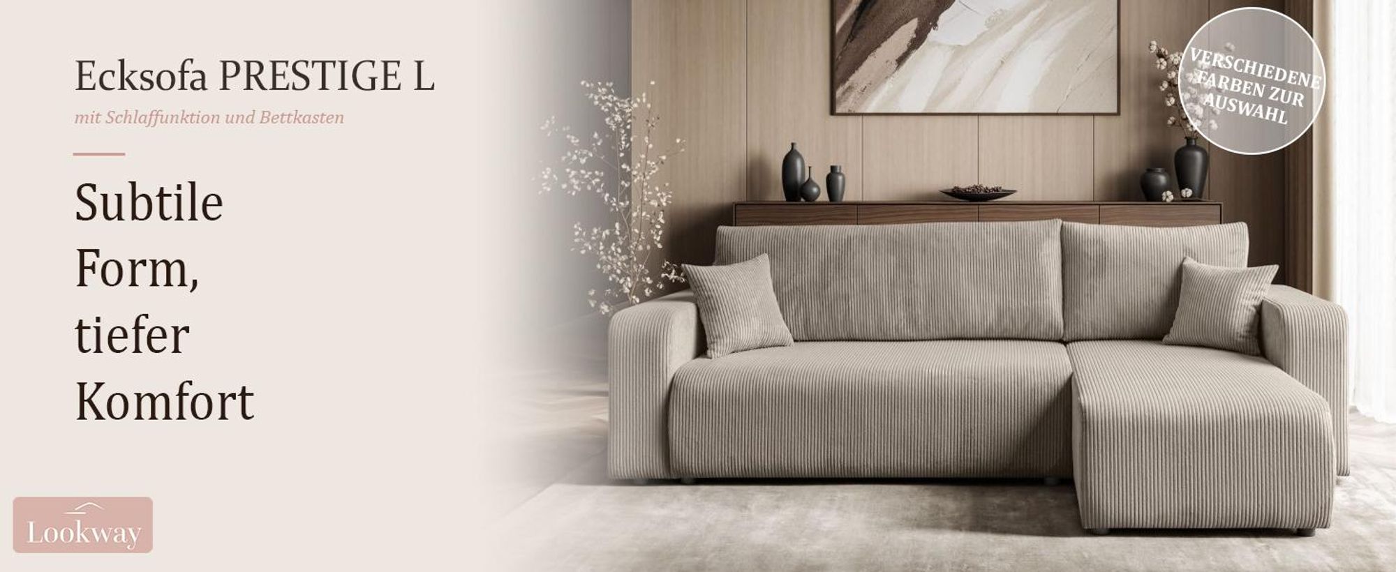 Ecksofa PRESTIGE L mit Schlaffunktion, und Bettkasten, Poso 02