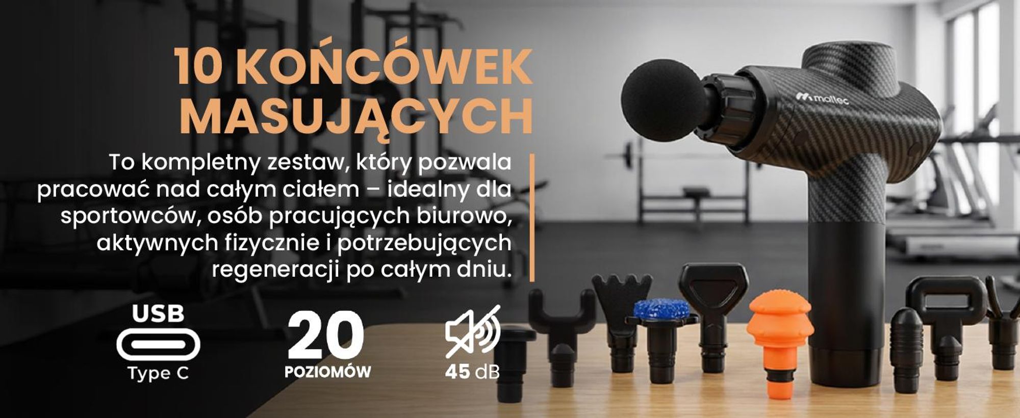 Pistolet do masażu z dużą baterią i 20 poziomami intensywności