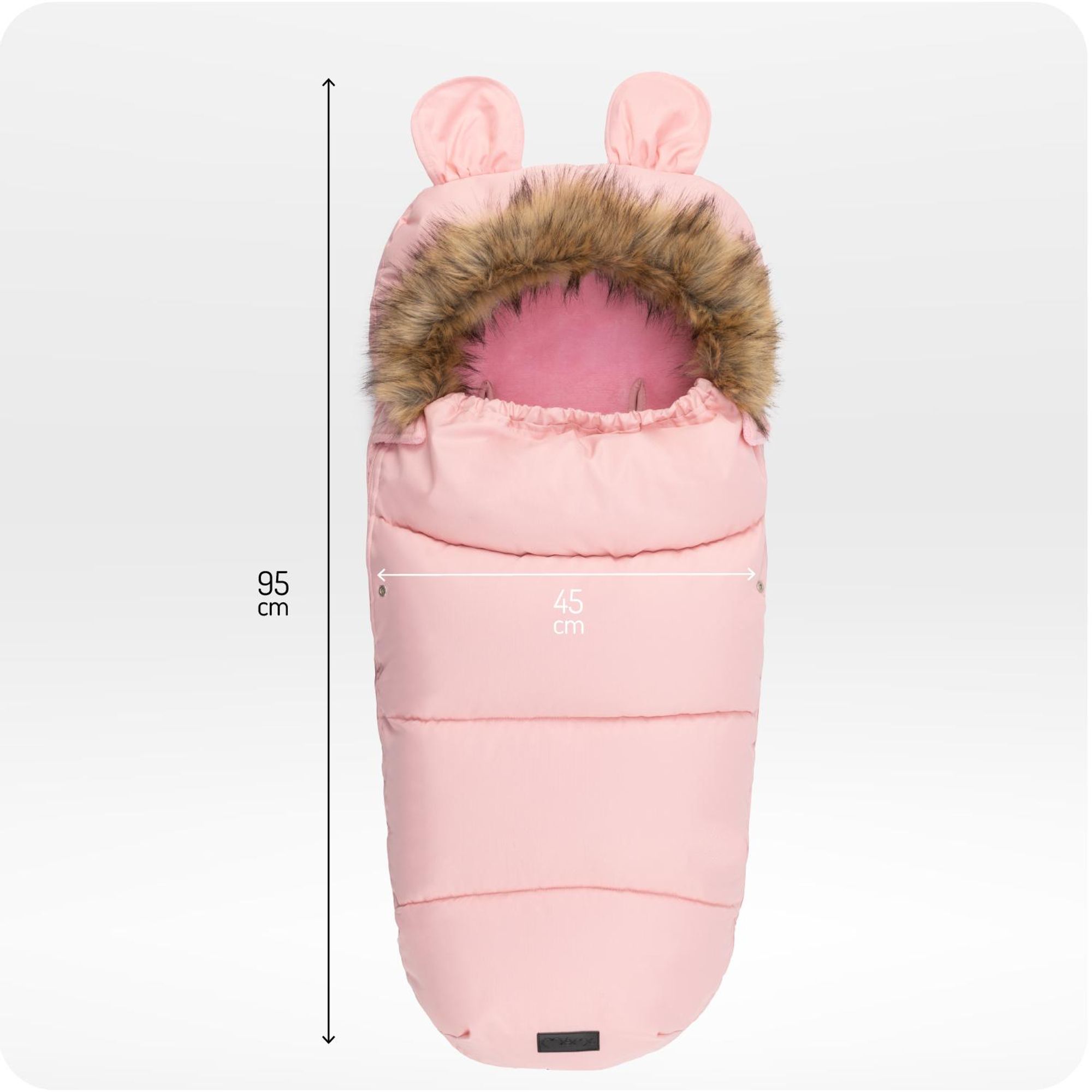 MoMi COZY – Universal-Fußsack für Kinderwagen, Fleece-Innenfutter, beidseitiger Reißverschluss & Kapuze mit Ohren – Rosa
