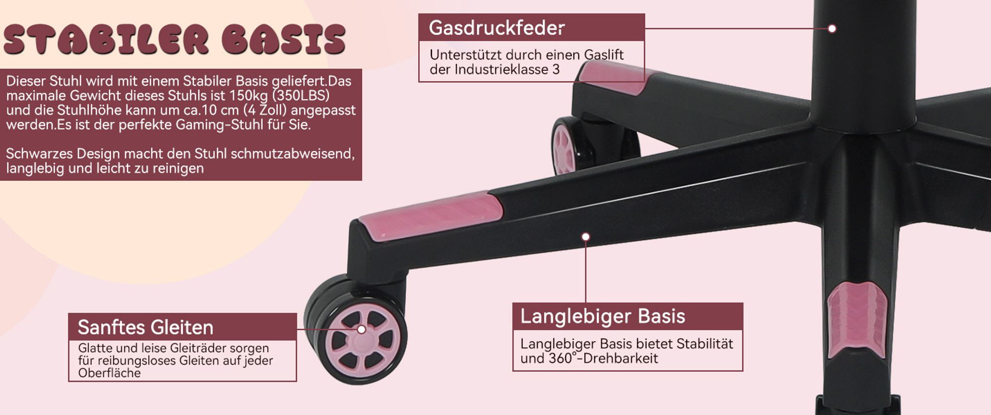 Puluomis Gaming Stuhl mit Fußstütze, Bürostuhl Chefsessel Schreibtischstuhl Racing Stuhl ergonomisch drehbar höhenverstellbar Katze Schwarz Pink