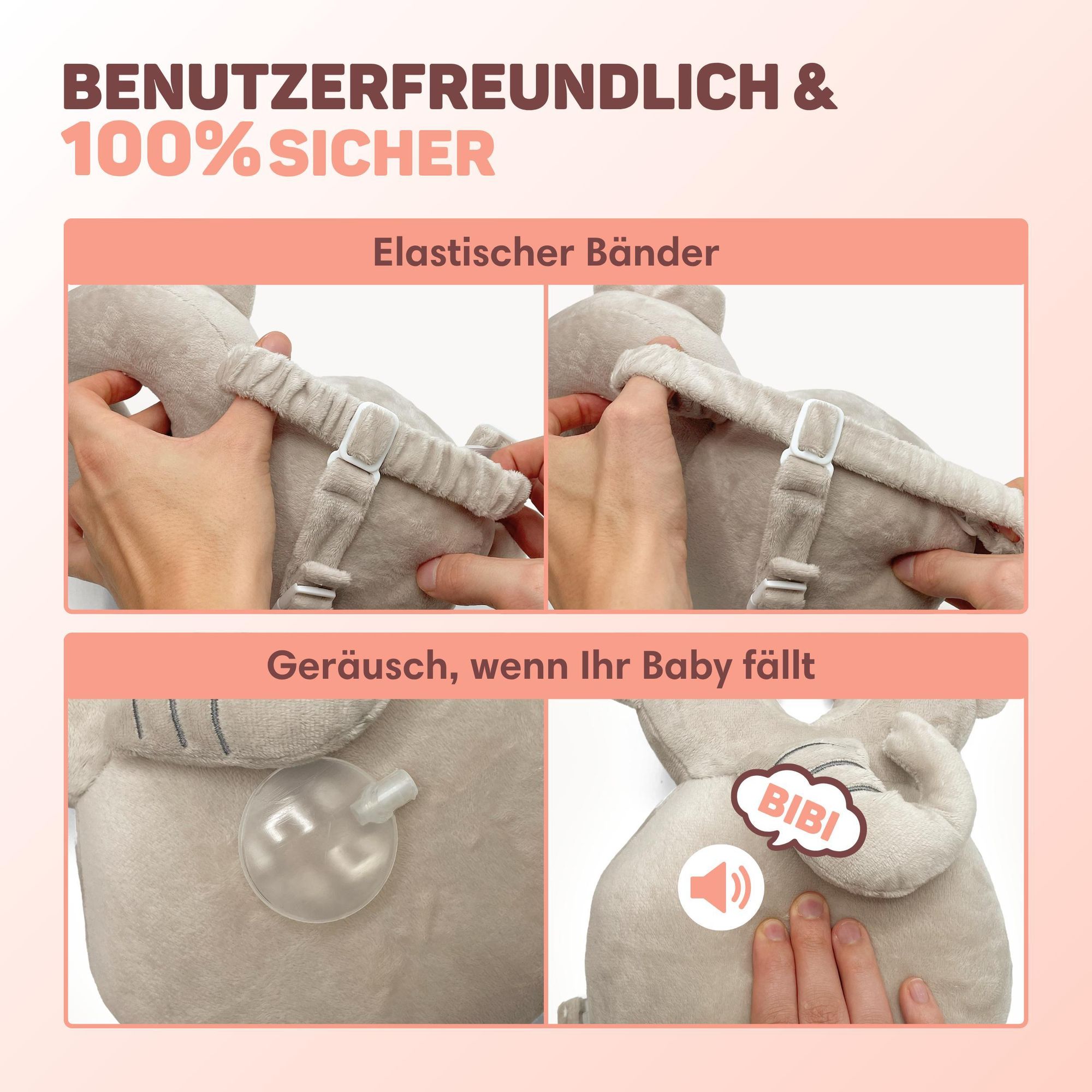 Vulpes Goods Baby Kopfschutz, Fallschutz-Rucksack für Kinder, 3D Elefantenform, Kopf-Rückenprotektor Kleinkinder, sicher Krabbeln & Gehen lernen