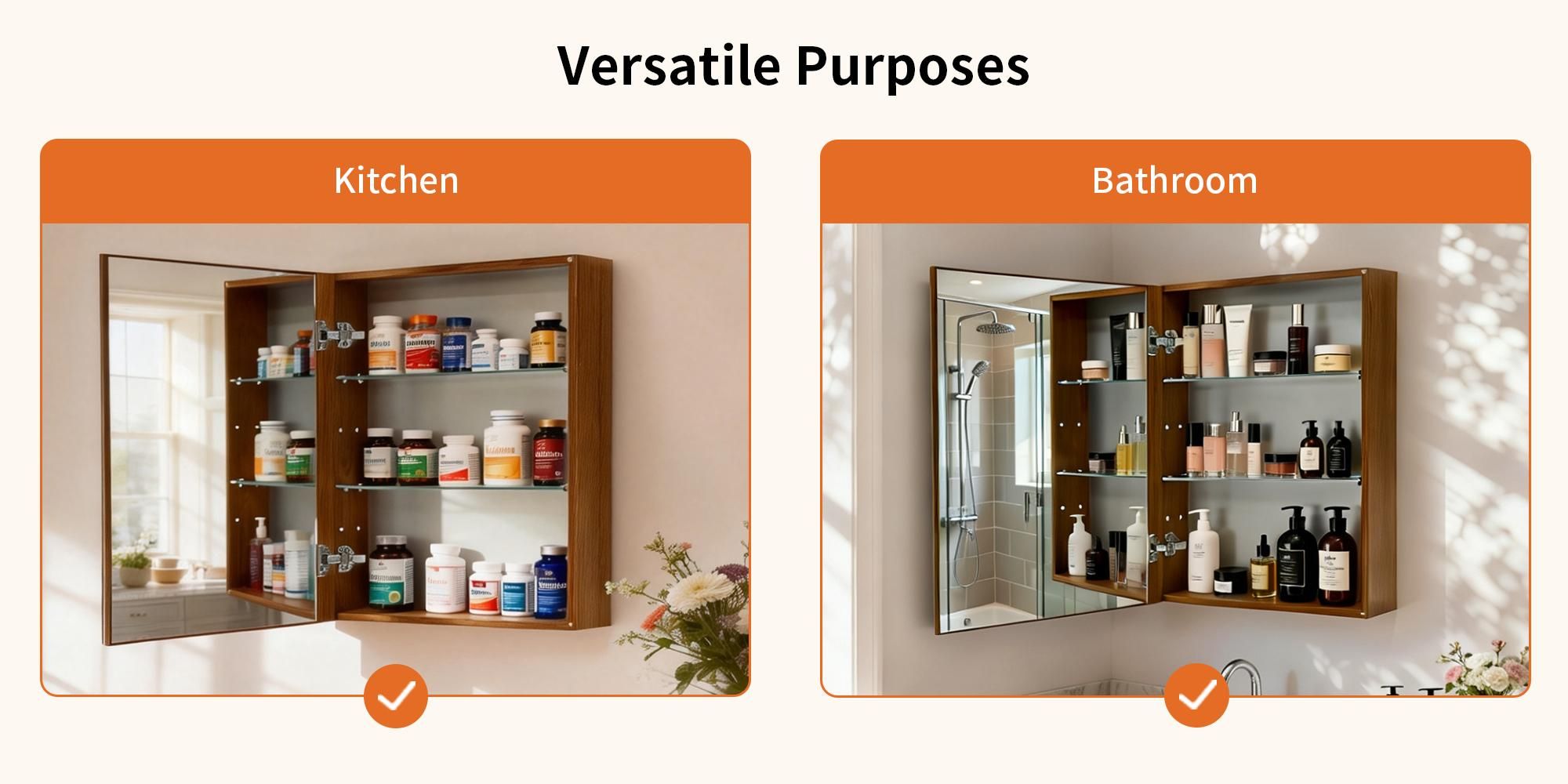 WISFOR Badezimmerschrank mit Spiegel 45 x 60 cm, Medizinschrank für Bad, zur Wandmontage, LED-Innenlicht, Soft-Close-Scharniere