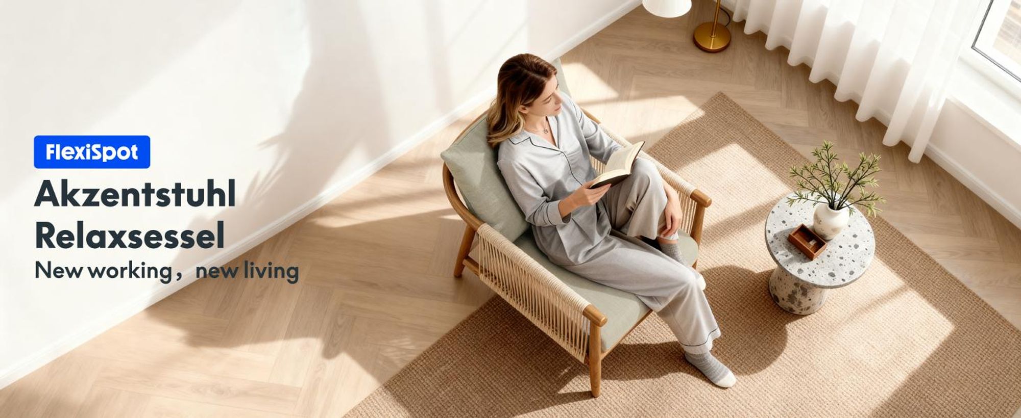 FLEXISPOT Relaxsessel handgeflochten, Vielseitiger Indoor & Outdoor Stuhl mit komfortablen Kissen, Boho Rattanstuhl mit atmungsaktivem Design Beige