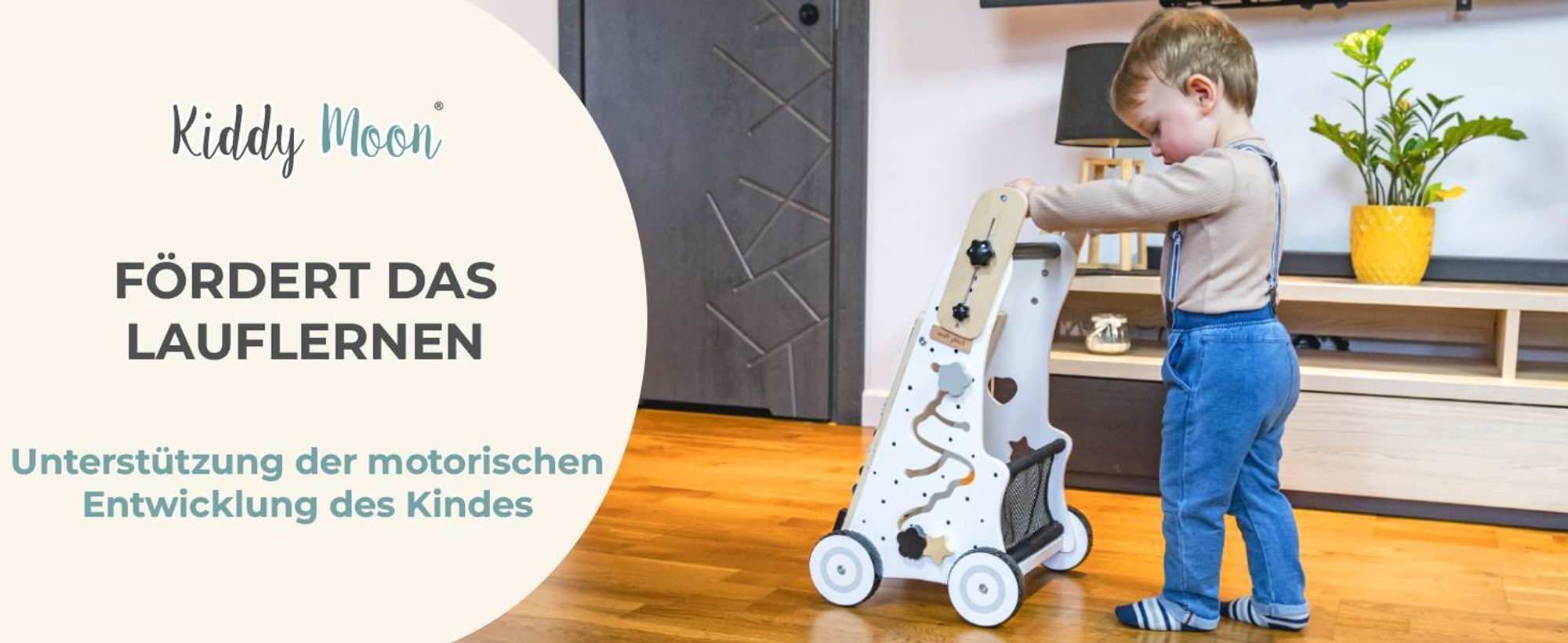 KiddyMoon Lauflernwagen holz für Kinder Verstellbarer Griff - Multifunktion Holzspielzeug Montessori spielzeug Lauflernhilfe Gehhilfe - Mehrfarbig