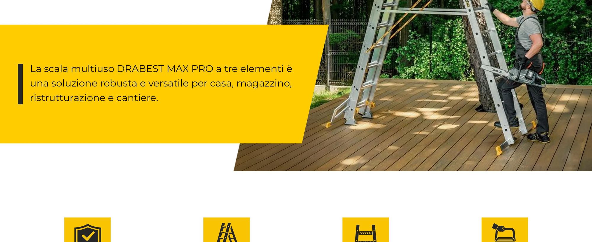 Drabest | Scala - multifunzione - multiuso in alluminio - Portata 150kg - 3 sezioni - 3X13 gradini
