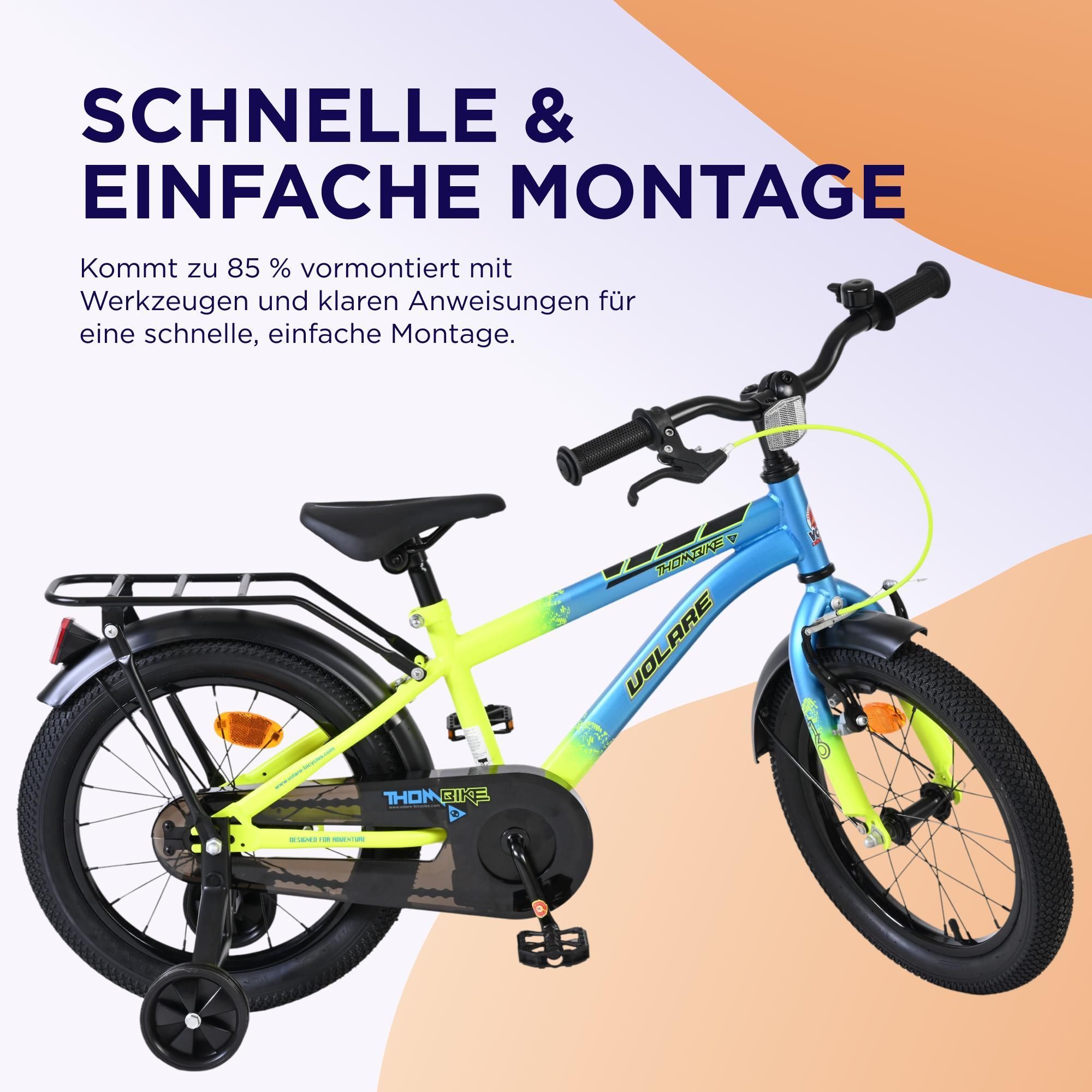 Volare Thombike Kinderfahrrad - Jungen - 16 Zoll - Blau-Gelb