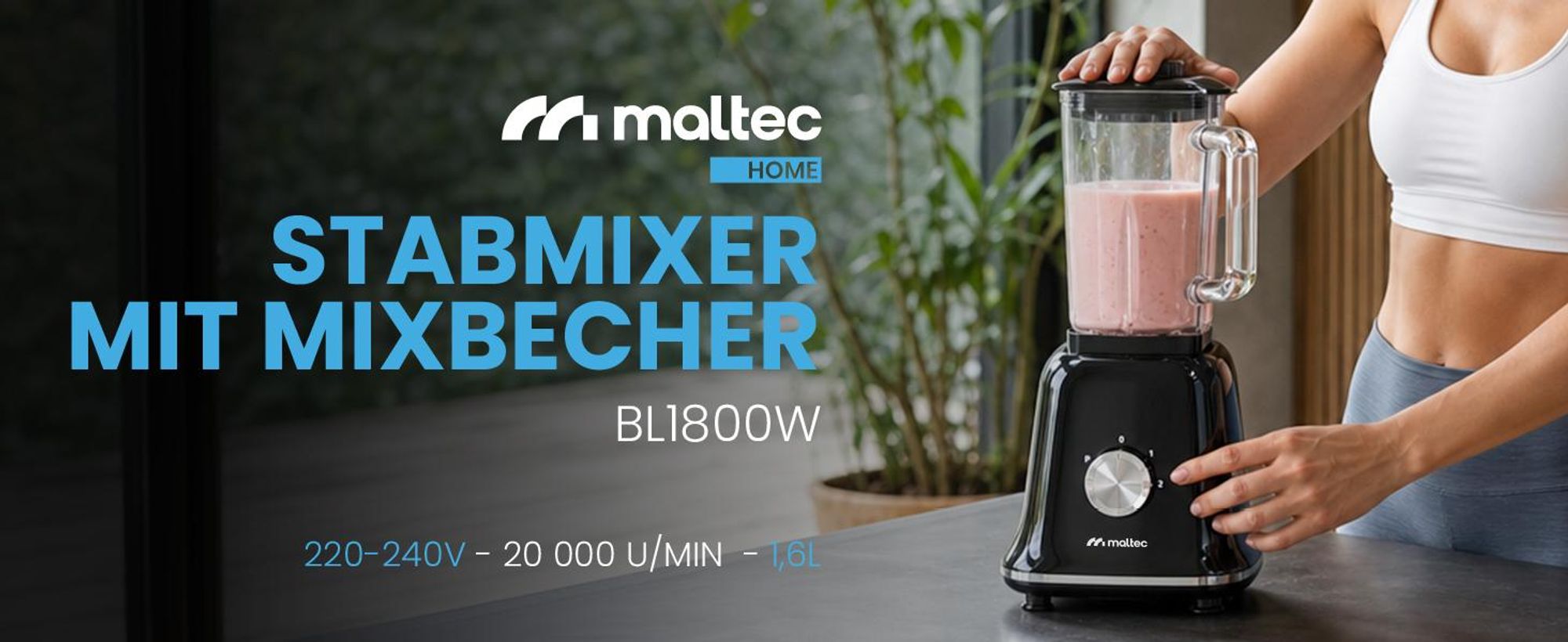 Standmixer Mixer Smoothie Maker für Cocktails 1800W Blender, Mühle, 2 Bidons 1,6 Liter Schwarz