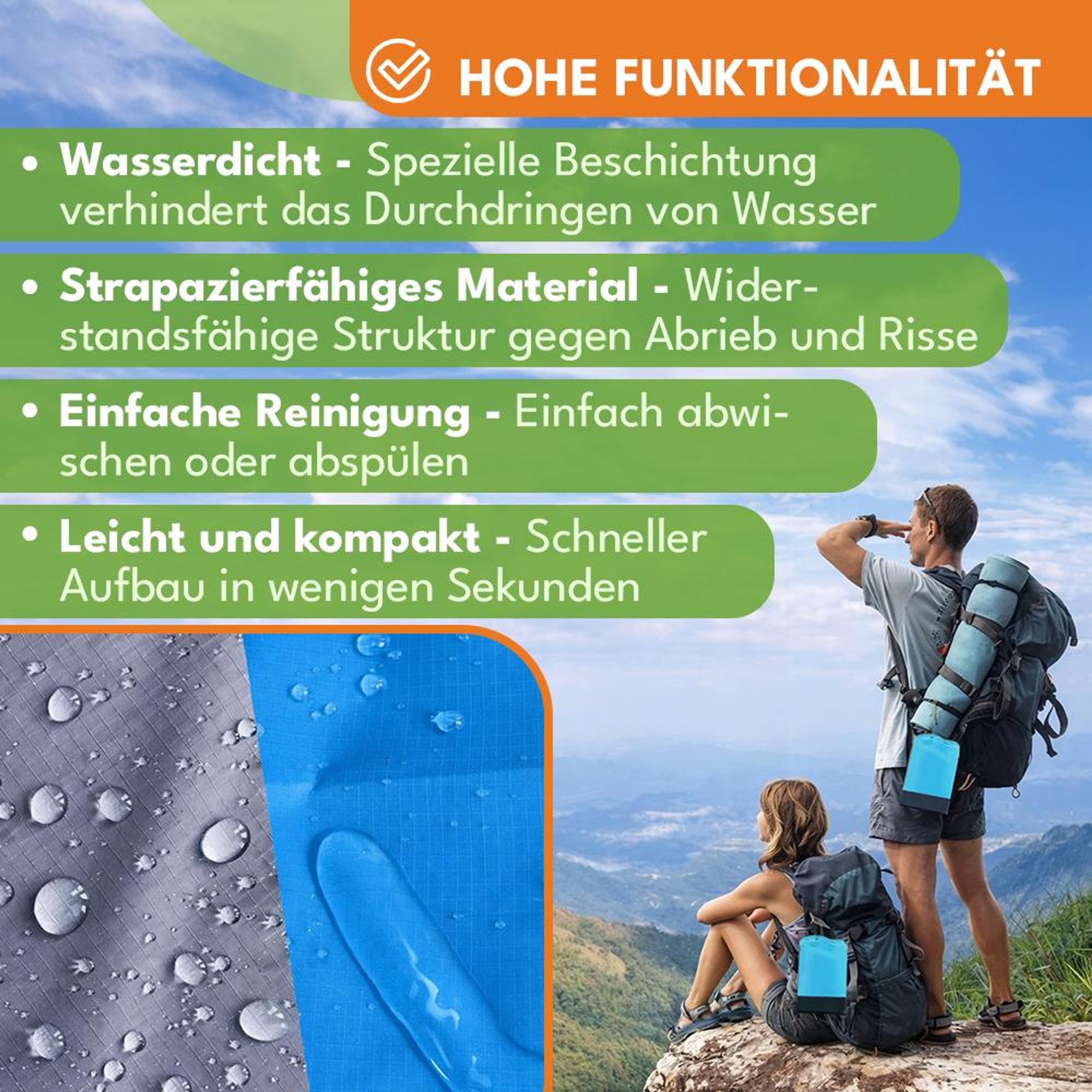 KRUMAD Picknickdecke XXL 210×200 cm wasserdicht & sandabweisend – leichte Outdoor Decke für Strand, Camping & Festival mit Tasche, Blau
