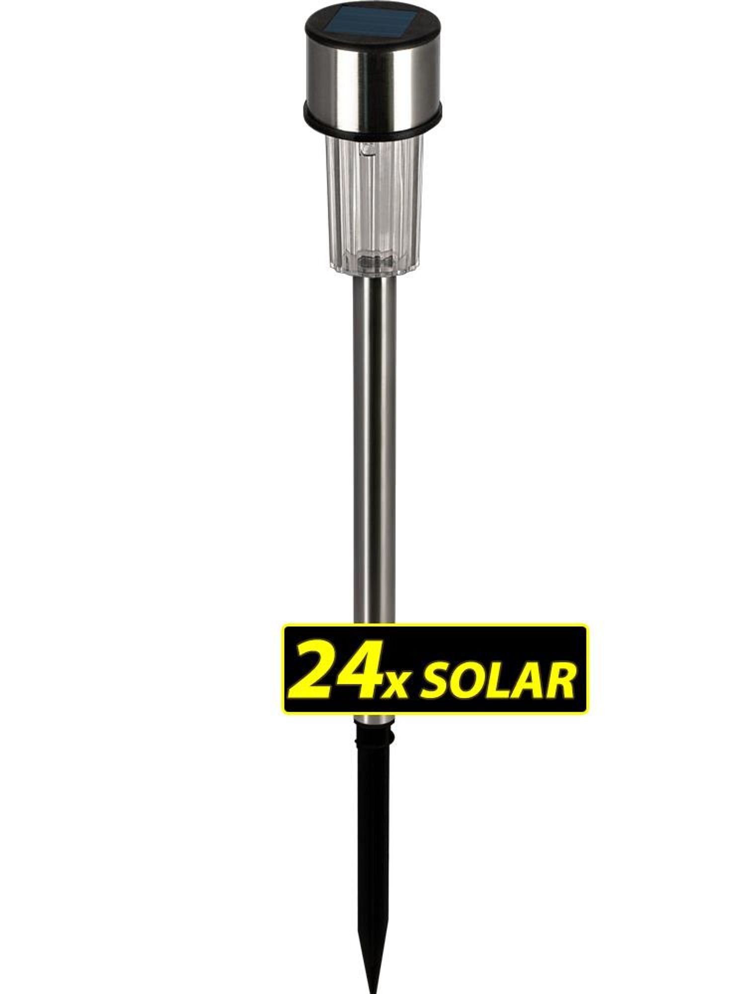 DEUBA® Solarlampe für Außen 24er Set LED Wetterfest IP44 Dämmerungssensor Erdspieß Edelstahl Weiß Solar Garten Leuchte Außenleuchte Balkon Deko