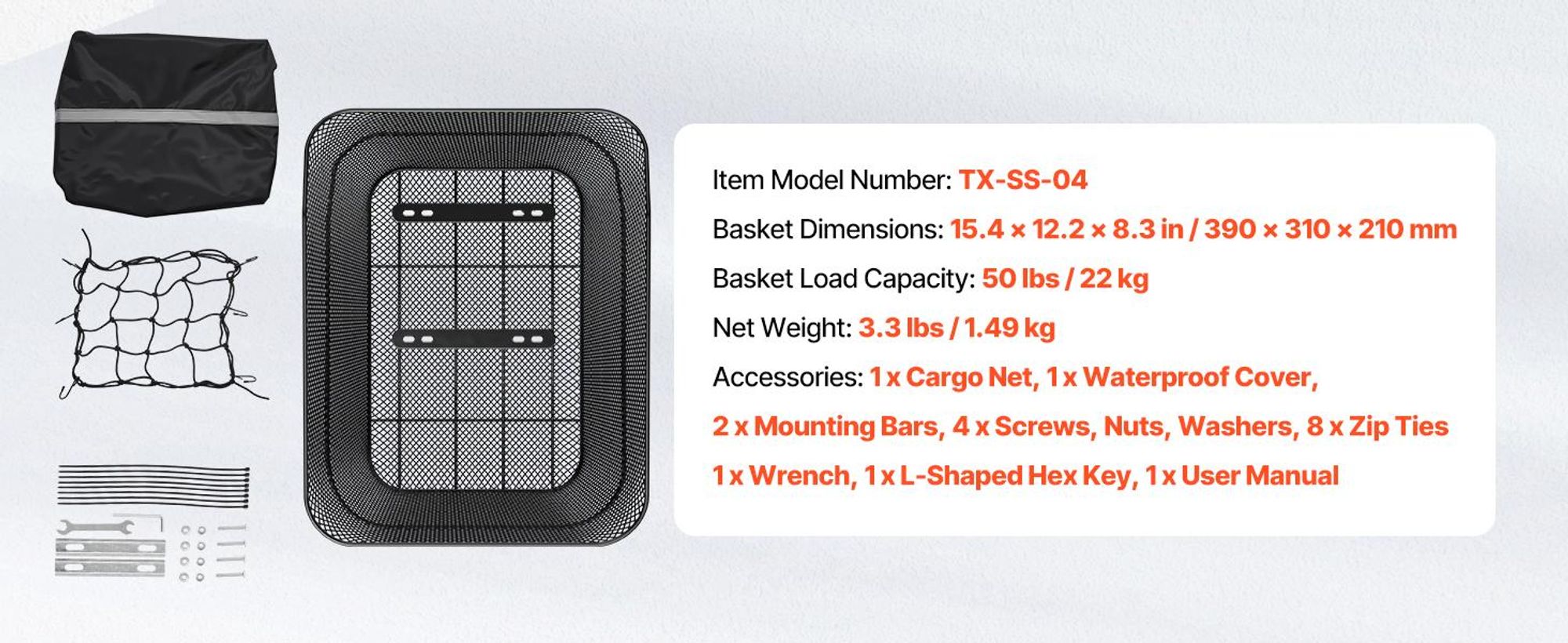 VEVOR Fahrradkorb hinten 39x31x21 cm mit Gepäcknetz und Abdeckung, passt auf die meisten Fahrradträger, wird mit Montagewerkzeug geliefert
