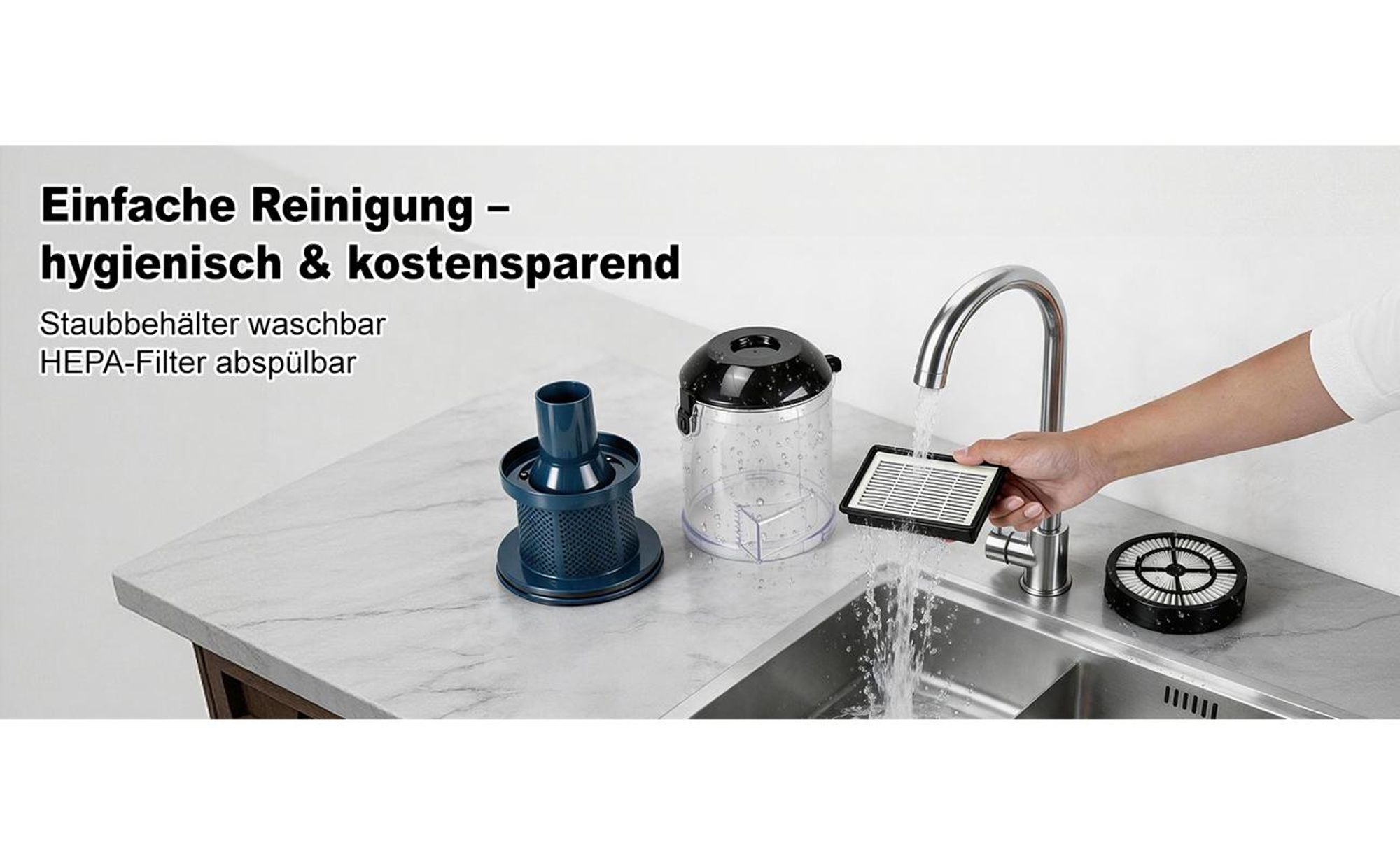 Bodenstaubsauger staubsauger beutellos, Hygiene-Filter, hohe Saugkraft kompakt für Hartboden/Teppich, Turbodüse, Polsterdüse, 6m langes Kabel